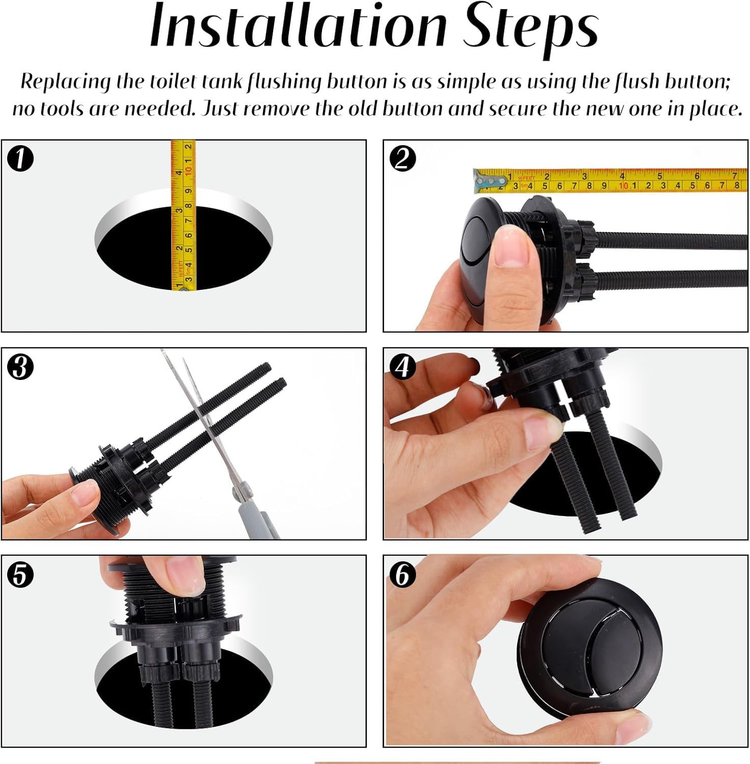 Botón Descarga Inodoro Repuesto 38mm, Pulsador Doble Descarga Ajustable para Abertura 38-45mm Tanque Universal Pieza de Reparación para Baño del Hogar (Negro)