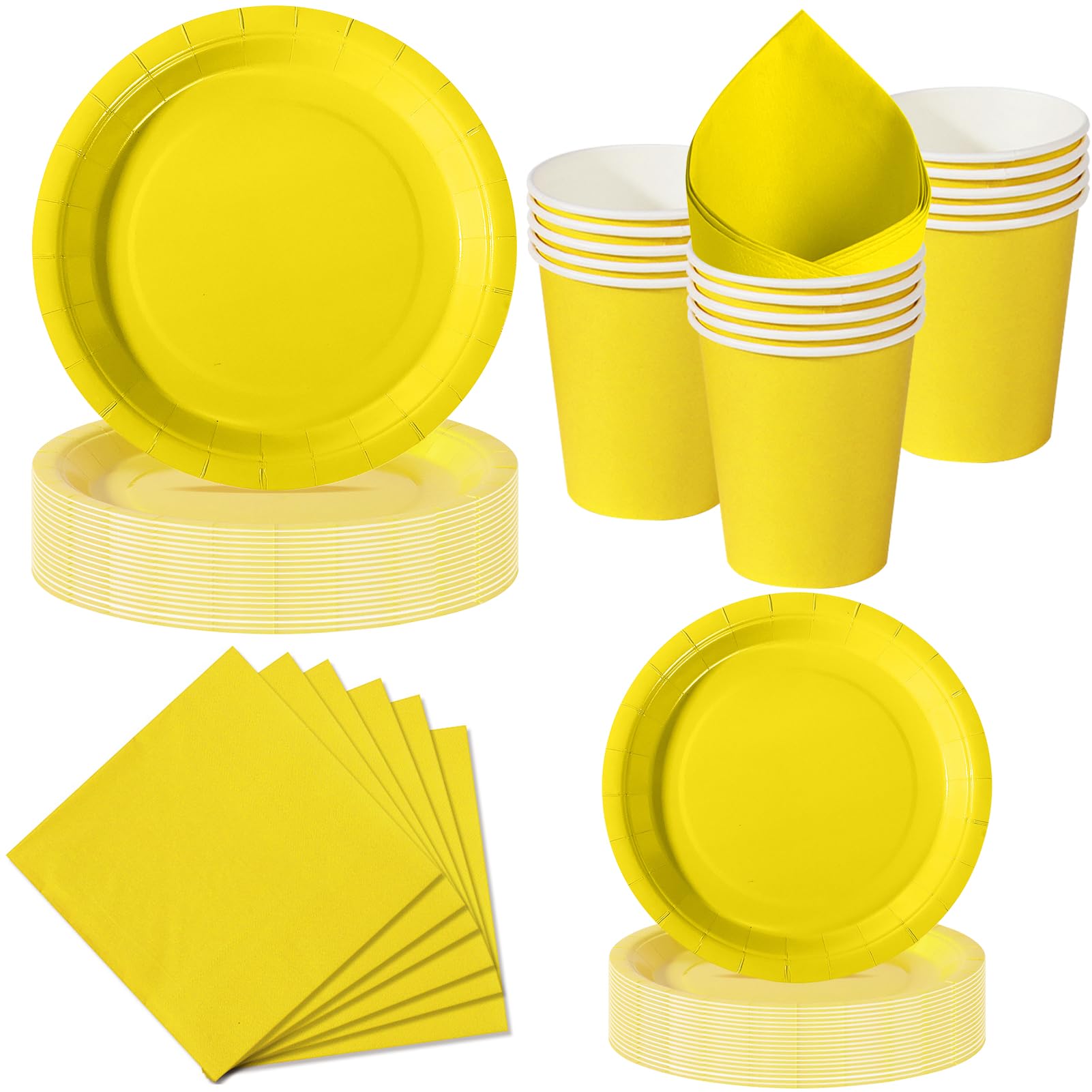 Nkaiso 50 Piece Yellow Paper Plates and Napkins Set for 10 Guests