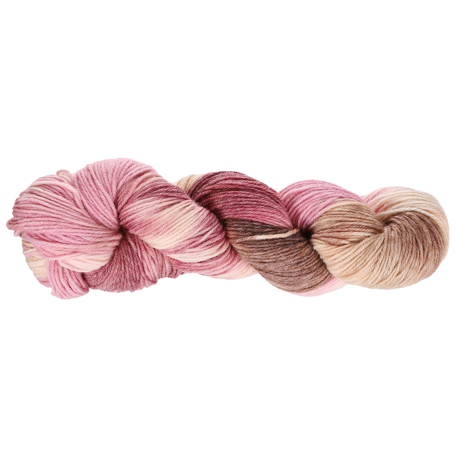 sourcing map Wool Yarn, 4-Ply Wool Roving Luxurious and Soft Yarn Hand Dyed Yarn Fiber for Hand Knitting Crocheting, 100 Grams, 295 Yard (Gradient Pink-Brown-White)