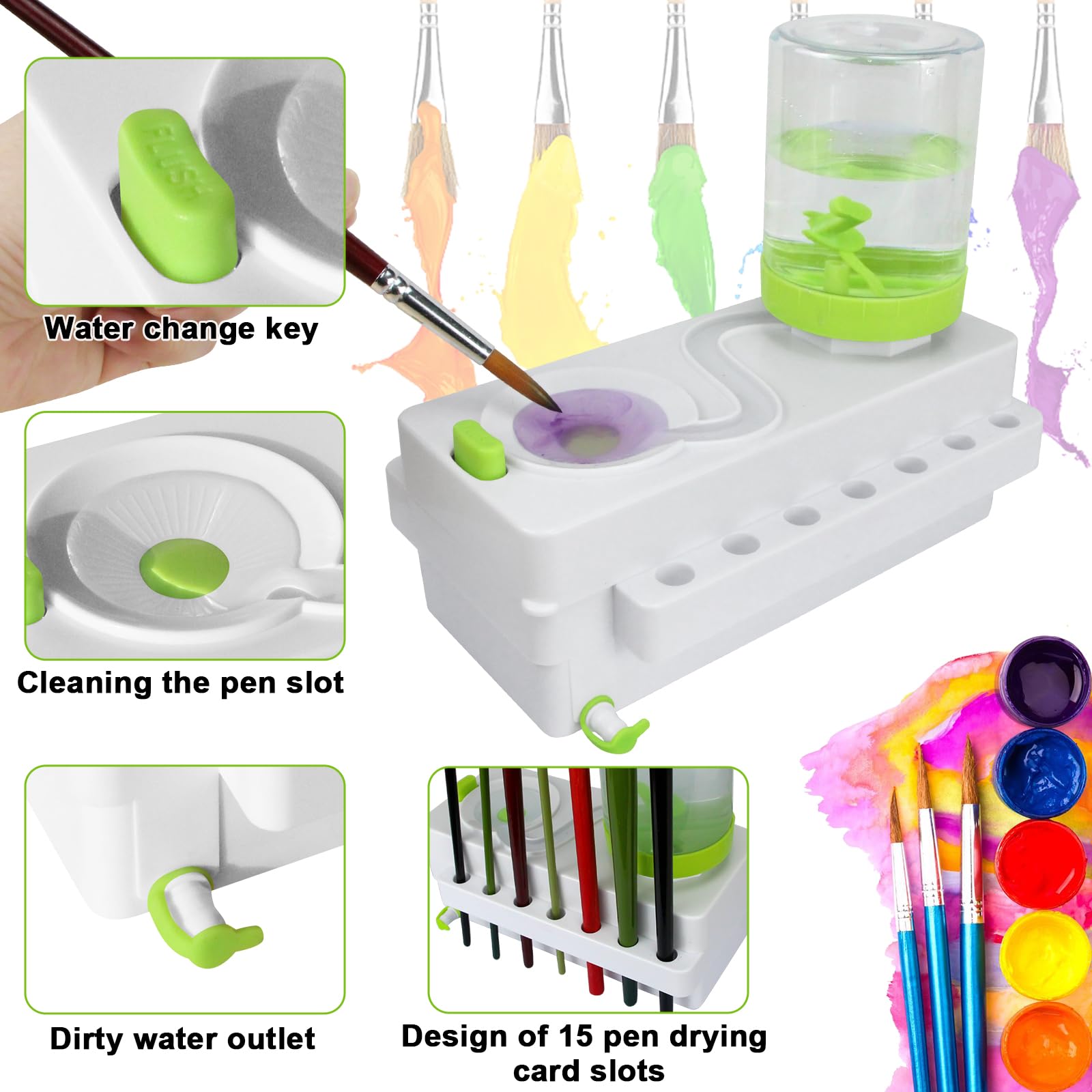CJWDZ Brush Rinser Set Paint Cleaning Tools Makeup Brush Cleaner Machine, Paint Brush Cleaner Brush Rinser Running Water Circulation Paint Brush Cleaner (White Green)