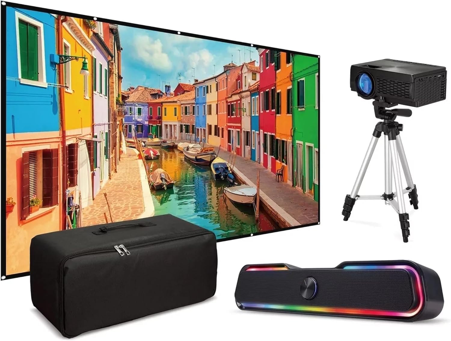 iLive Pop-Up Movie Theater Kit 120" Screen HDMI Projector & Speaker (THE2223BDL)