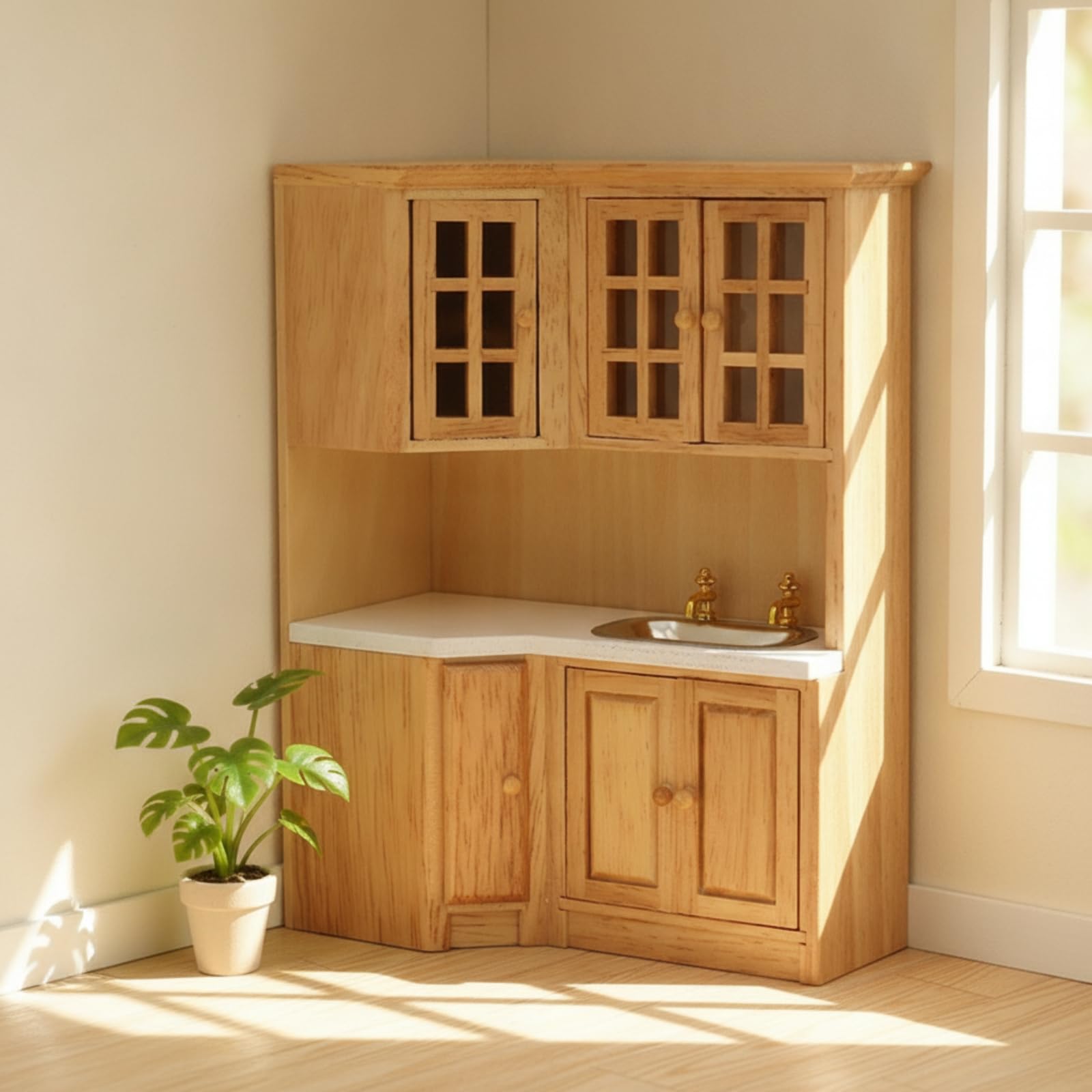 Colcolo Casa de Muñecas Miniatura Armario Alacena Mueble Cocina con Compartimento de Horno y Pomos Pequeños Redondos Madera de Escala 1 12 Adecuada para