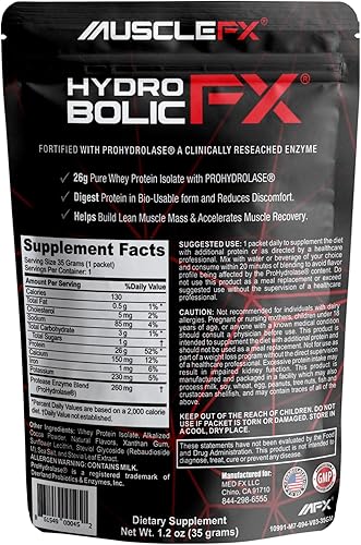 Hydrobolic FX Pure Hydrolyzed Whey Protein - Polvo aislado de proteína de suero  músculo magro y recuperación rápida 0.92 oz de proteína, 0.18 onzas