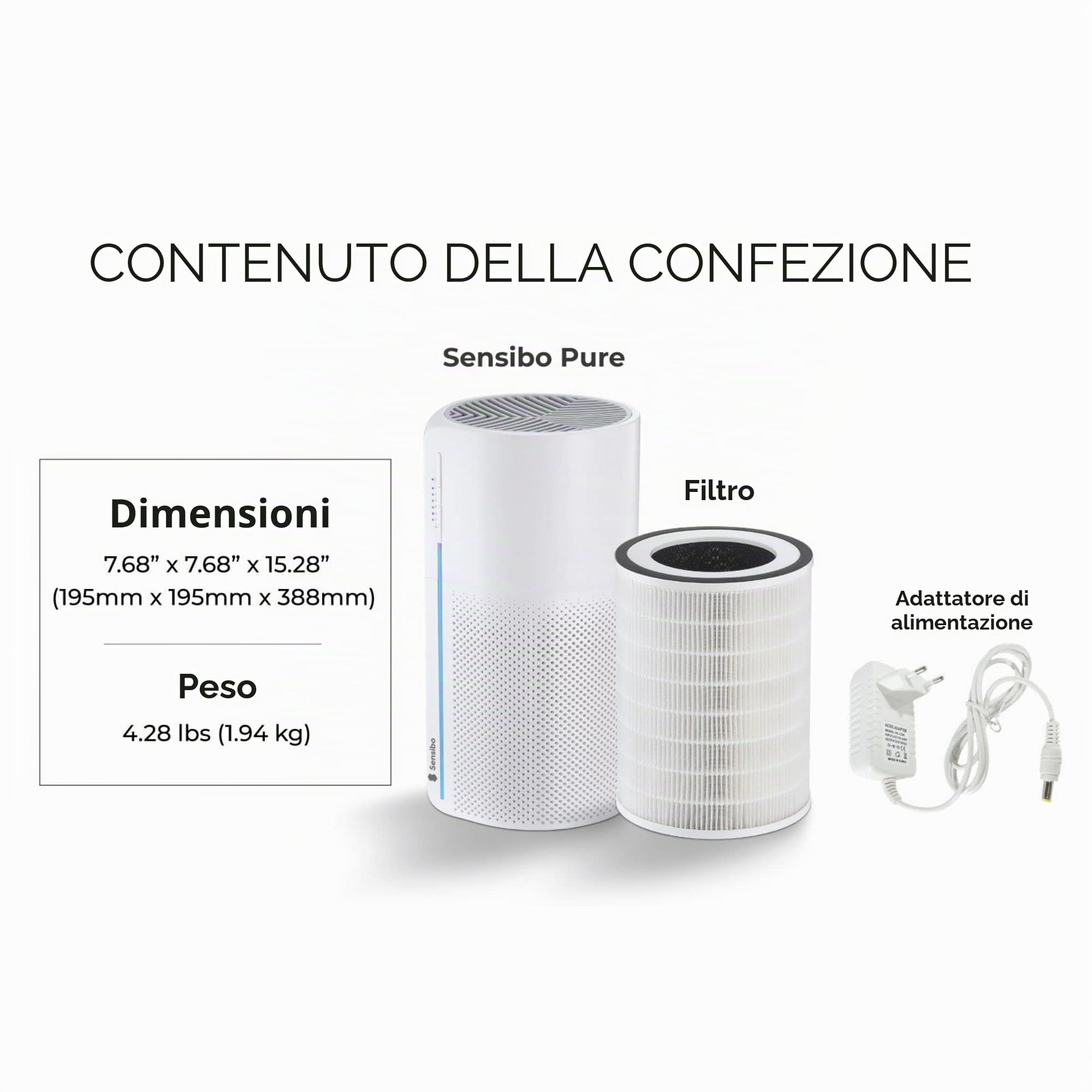 Sensibo Pure - Smart WiFi purificatore d'aria di grado medico vero filtro a carbone HEPA. Rimuove polvere, contaminanti, forfora di animali, odore. Compatibile con iOS, Android, Alexa e Google Nest