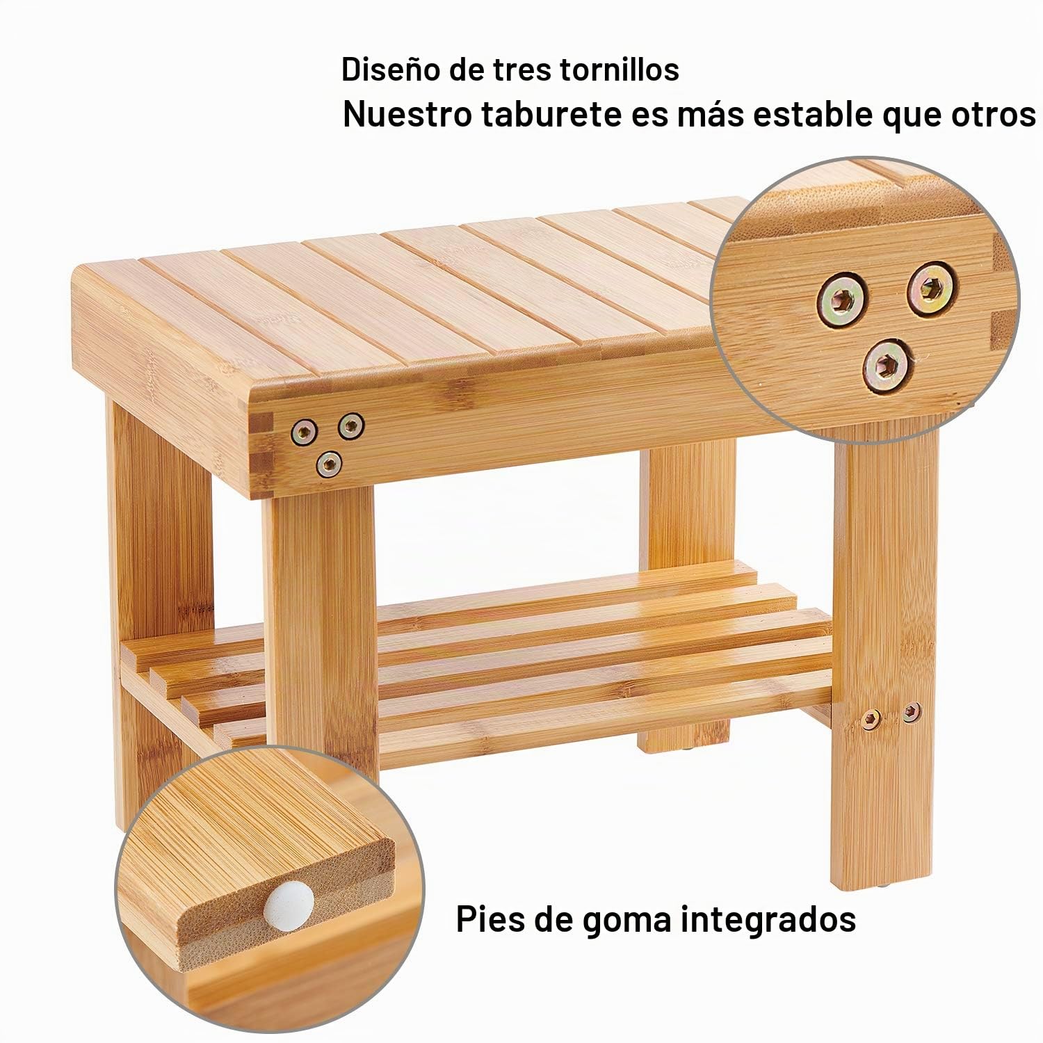 Utoplike Taburete Pequeño Portátil de Bambú | Silla de Madera para Actualizar, Cocina, Baño, Dormitorio, Duradera, Ligera y Antideslizante