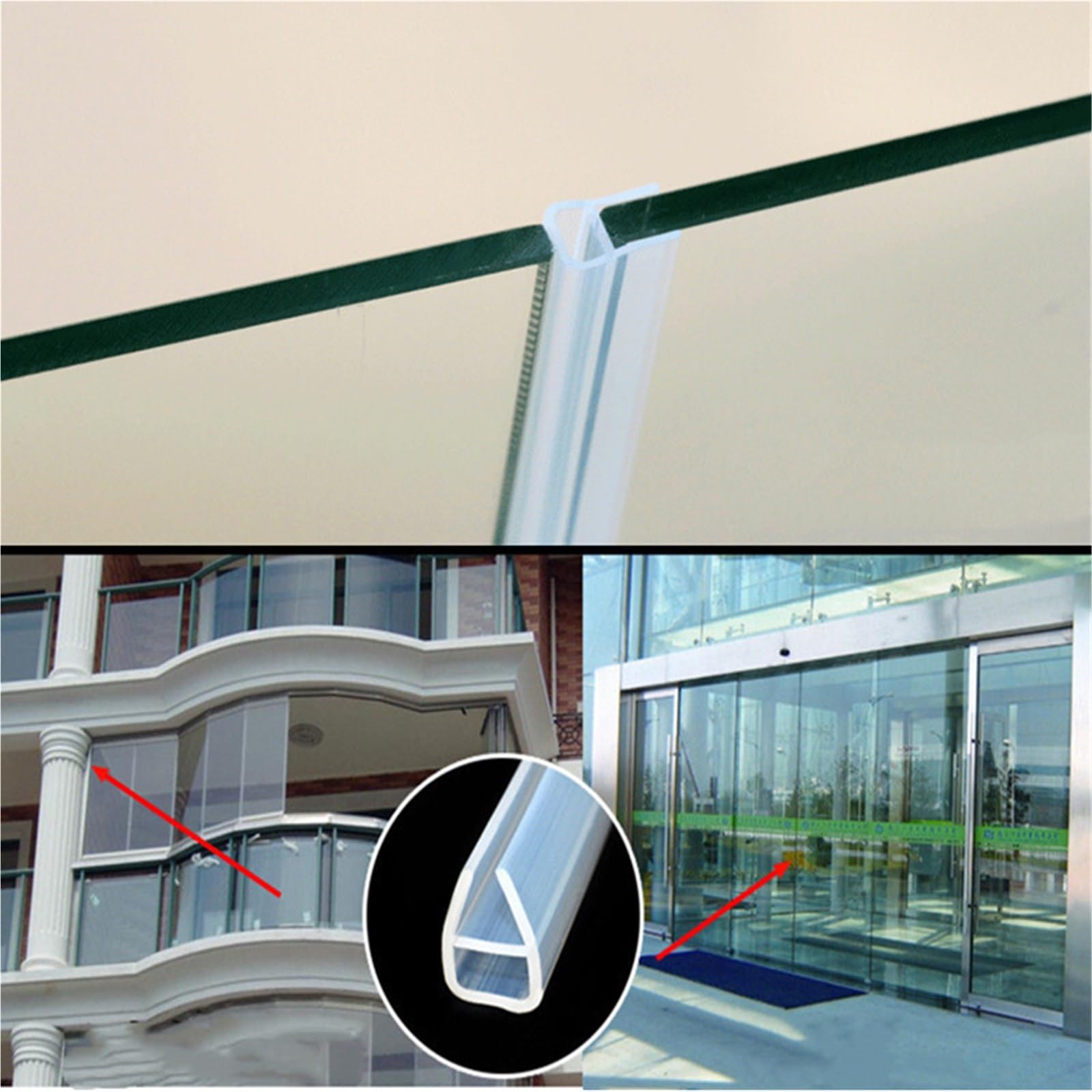 Tira de sellado goma silicona for ventana, tiras for puerta ducha insonorizadas en forma U, accesorios Hardware, 2 uds para Puertas de Cristal(10mm)