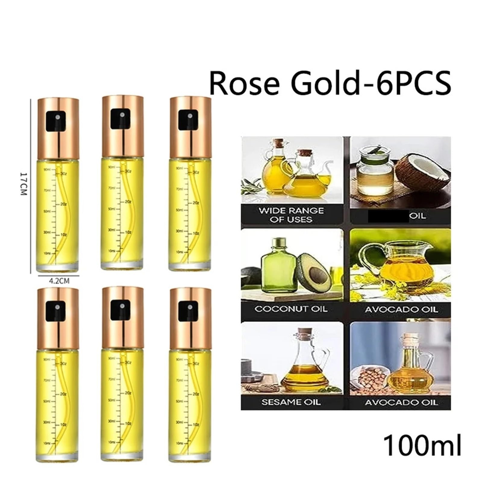 Ölspender, Ölsprüher Zum Kochen, Sprühnebel Für Salat, Grillen, Küche, Backen, Leere Essigflasche für Heißluftfritteuse, Salat(Rose Gold-6PCS)