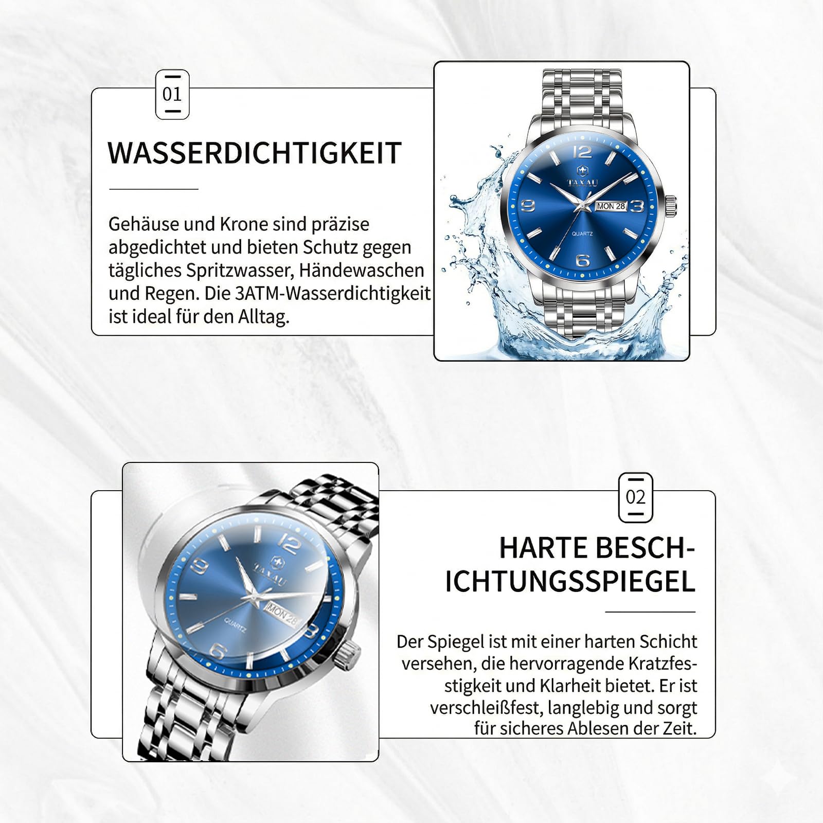 Taxau Wasserdicht Edelstahl Kleid Luxus Business Multifunktion Leuchtend Datum Geschenk Herrenuhr