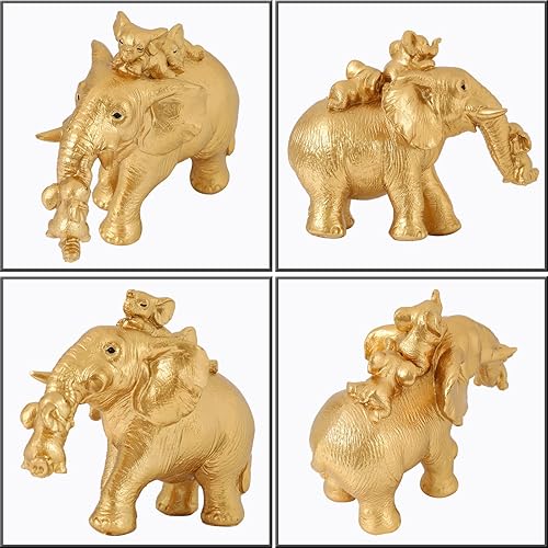 Miniatura 20 de Juego de 3 estatuas doradas de elefante de buena suerte, decoración del hogar, figuras de elefante geniales para estante, sala de estar, oficina