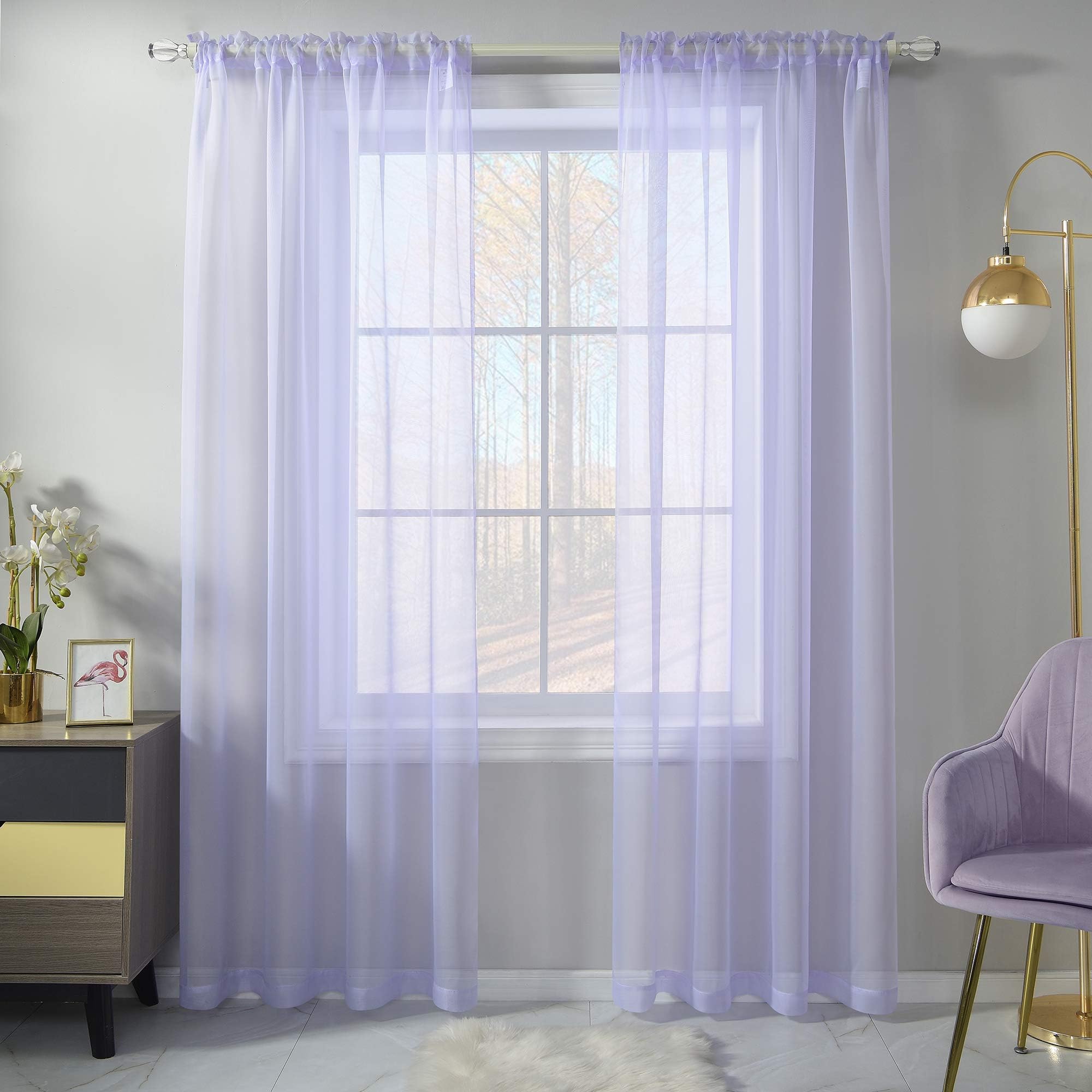 Light Purple Voile Sheer Curtains For Living Room 84 Inches Long 2 Panels Rod Pocket Light Filtering Treatment Window Drapes Solid Purple Lilac Sheer Curtains For Girls Bedroom 52 X 84 Inch Length