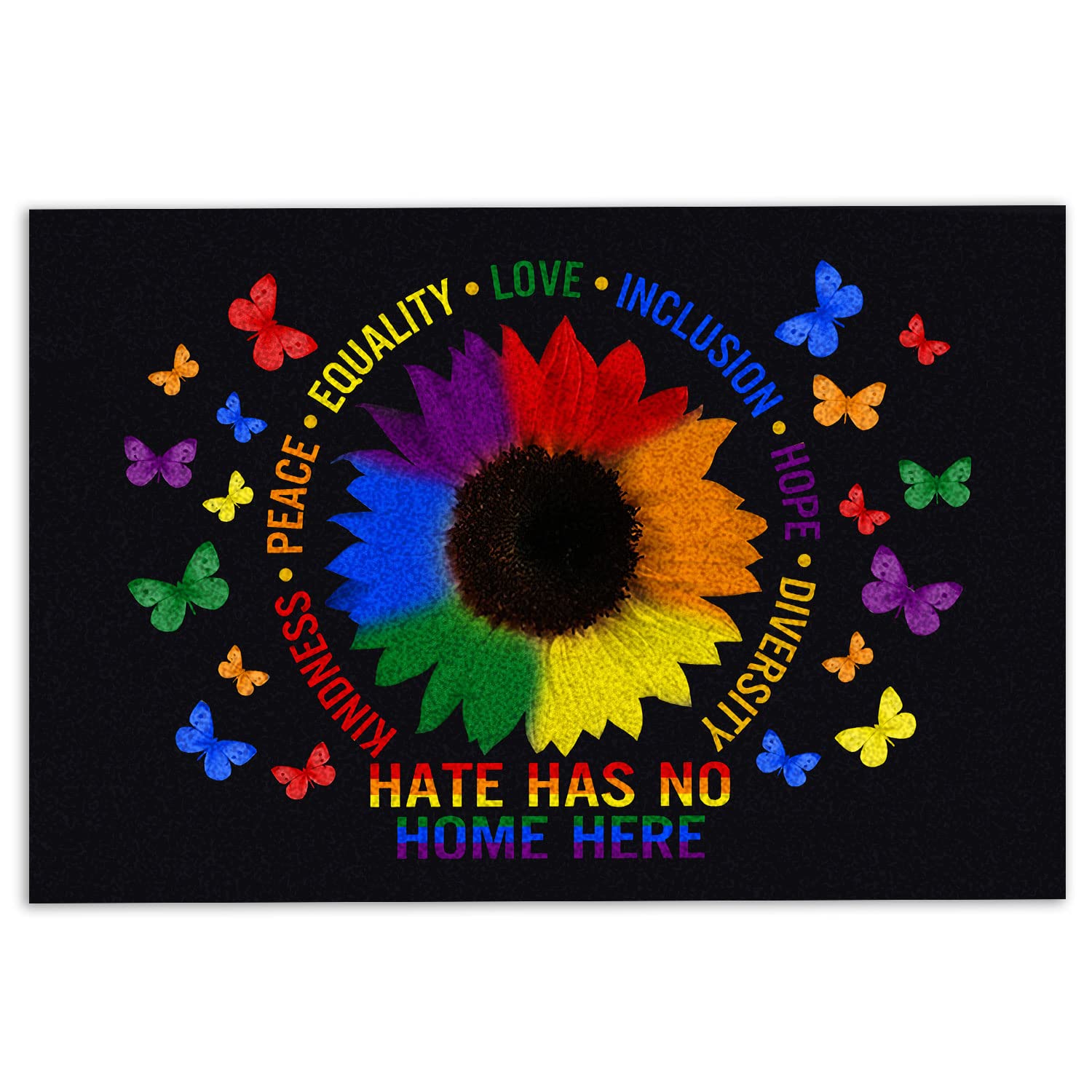 OhaPrints Hate Has No Home Here Kindness Peace Equality Love LGBT LGBTQ Welcome Doormat Front Rubber Door Mat Home Porch Decor Outdoor Indoor Entrance