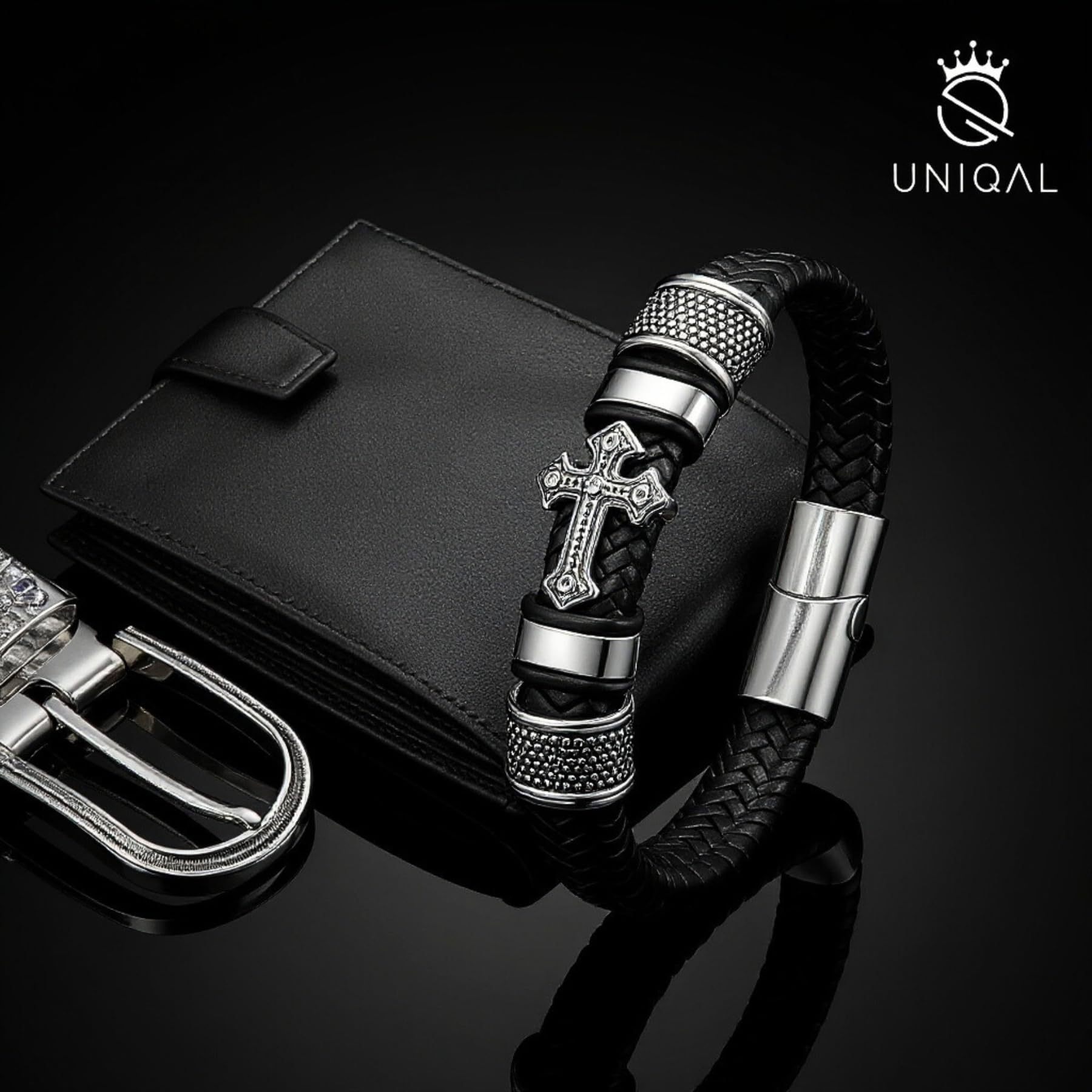 UNIQAL | Kreuz Leder Armband "GLORY" Cross Bracelet | Geschenk Box | Magnetverschluss