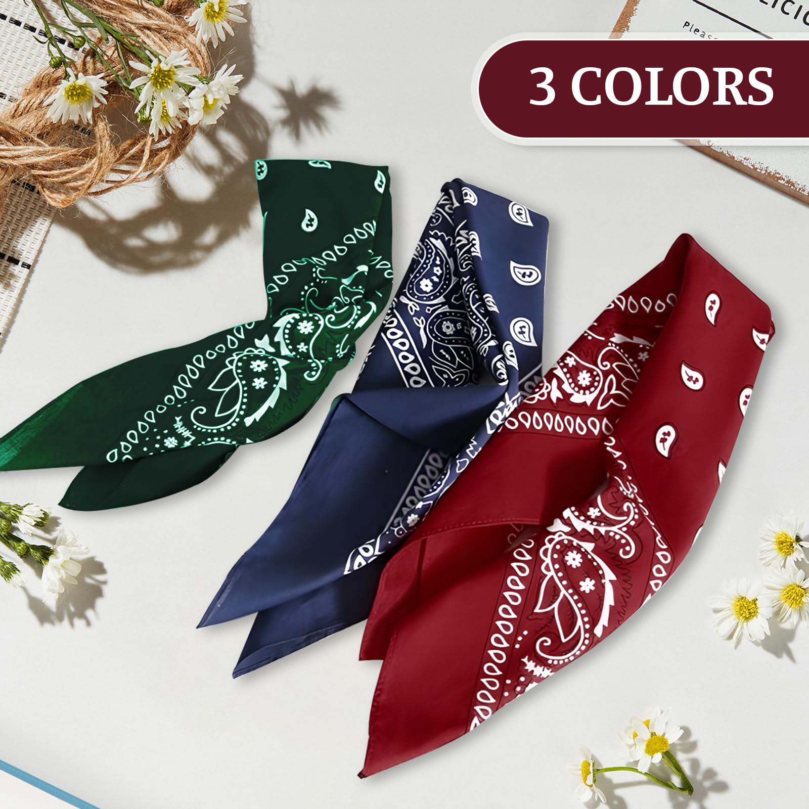 3 Bandanas Multiusos con Estampado Paisley, Unisex, Diademas, Diademas para Mujer y Hombre, Accesorios Vaquero