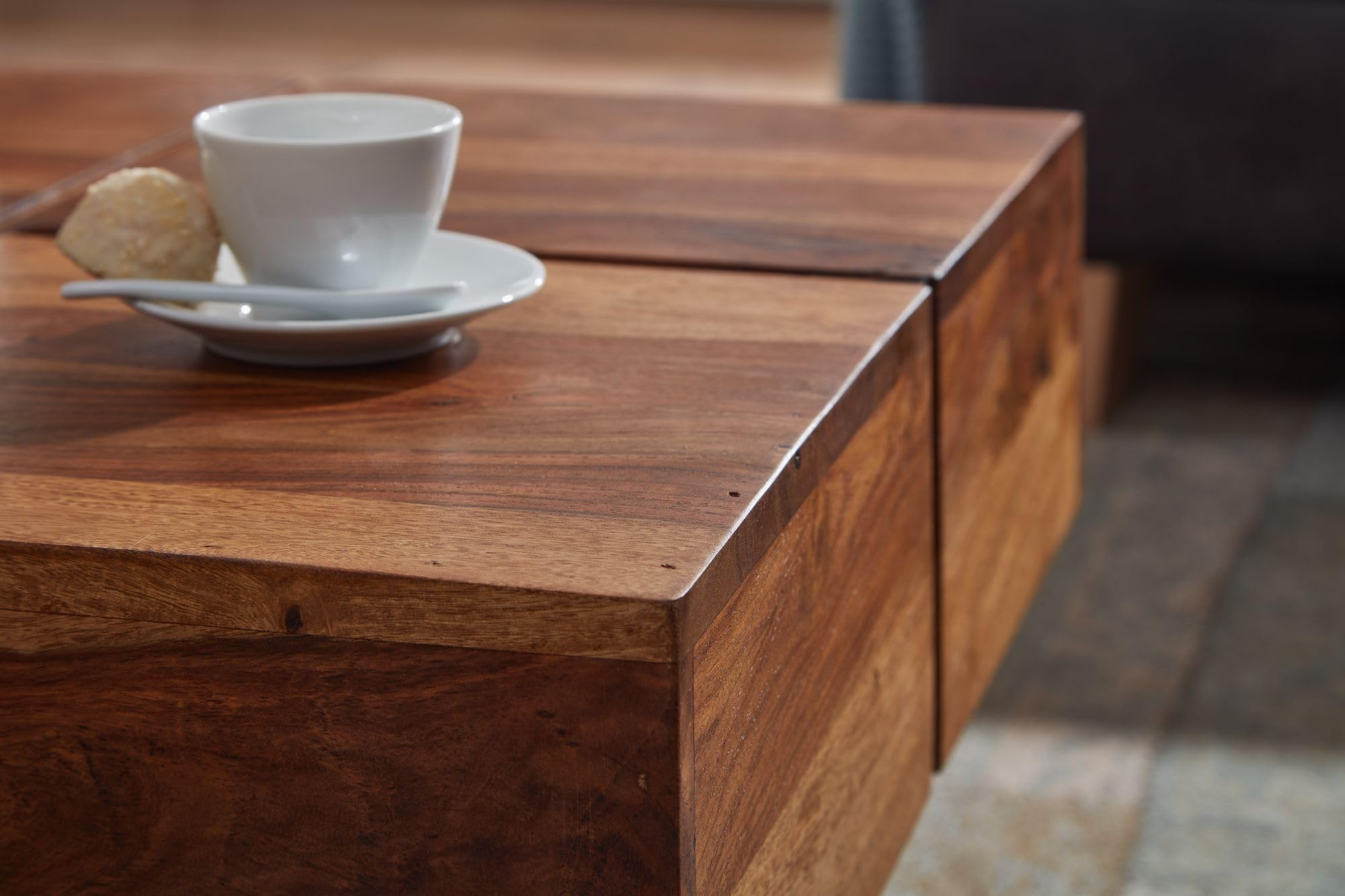 FineBuy Tavolino 57,5x57,5x30 cm Legno Massello di Sheesham Quadrato