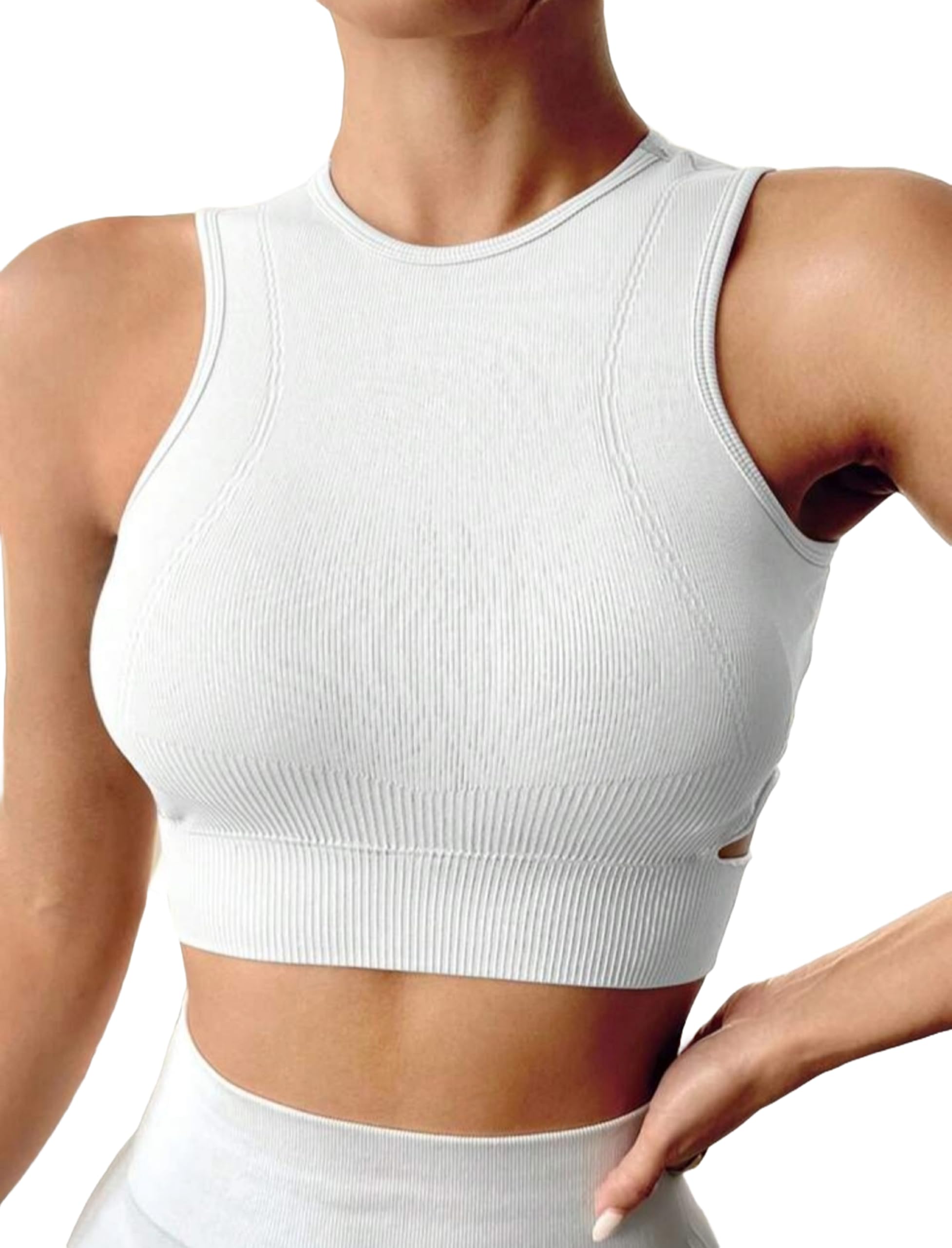 Sweet CathySports Bra Seamless Crop Top Yoga High Neck Tops Running Gym Sportswear Fitness Full Cup Padded for Women…