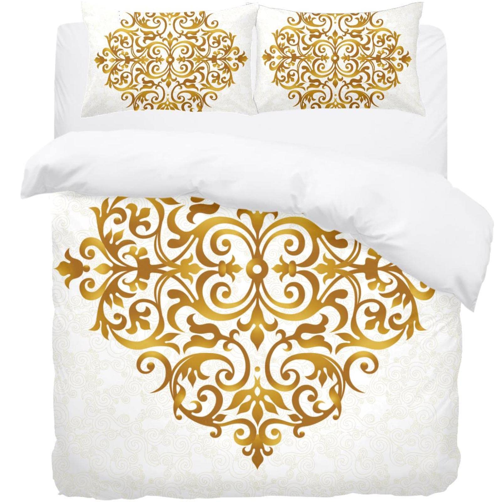 Parure de lit motif floral housse de couette 2 personnes taie d'oreiller linge de lit Gold Line