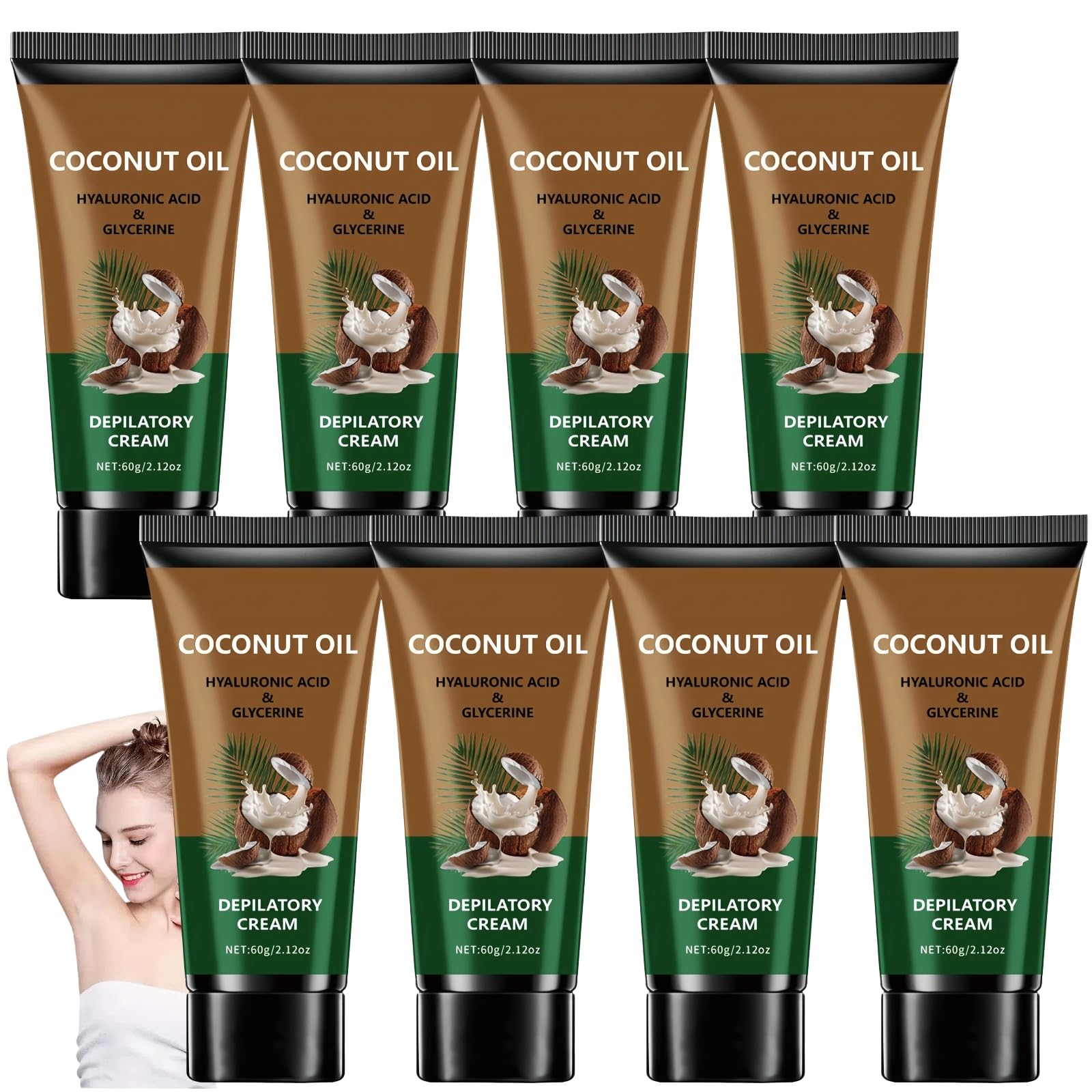 Crema depilatoria de aceite de coco para labio superior y barbilla (8 unidades) | Depilación suave y eficaz con fórmula natural. Crema depilatoria suave e indolora, hidratante