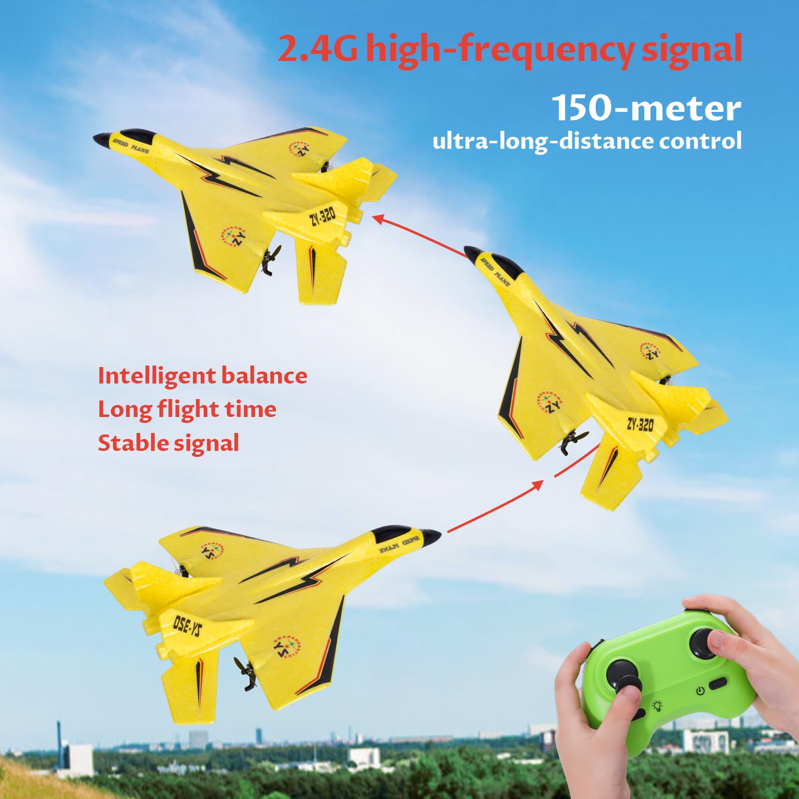 2 Canaux Avion Télécommandé, 2,4 GHz Avion RC avec LED, Facile à Piloter pour Les Enfants et Les Débutants, Chargement USB, Jaune