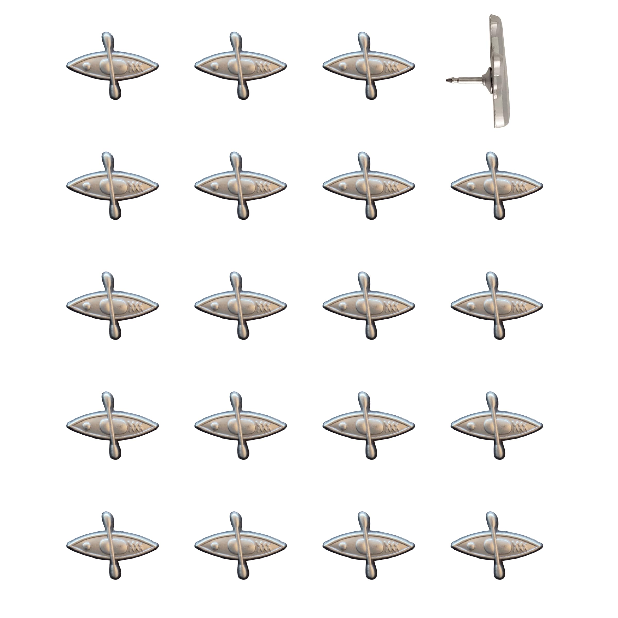 Kayak Push Pins - Silver Kayak Map Pins for Cork Boards, Maps, or Lapel Use - Designed in USA - Set of 20