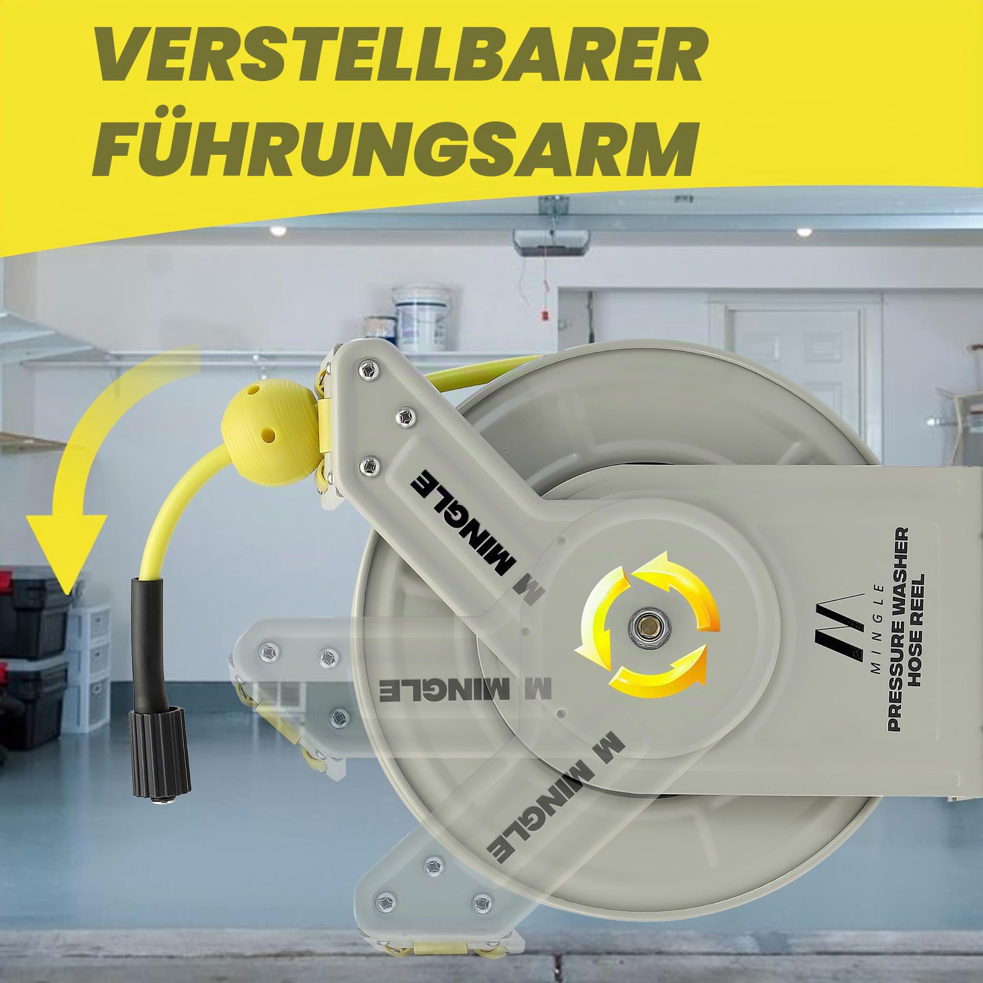 M MINGLE Wandmontierte aufrollbare Hochdruckreiniger-Schlauchtrommel, kompatibel mit Karcher K-Serie (K2-K7), 1/4" × 18 m, 248 bar(3600 PSI)
