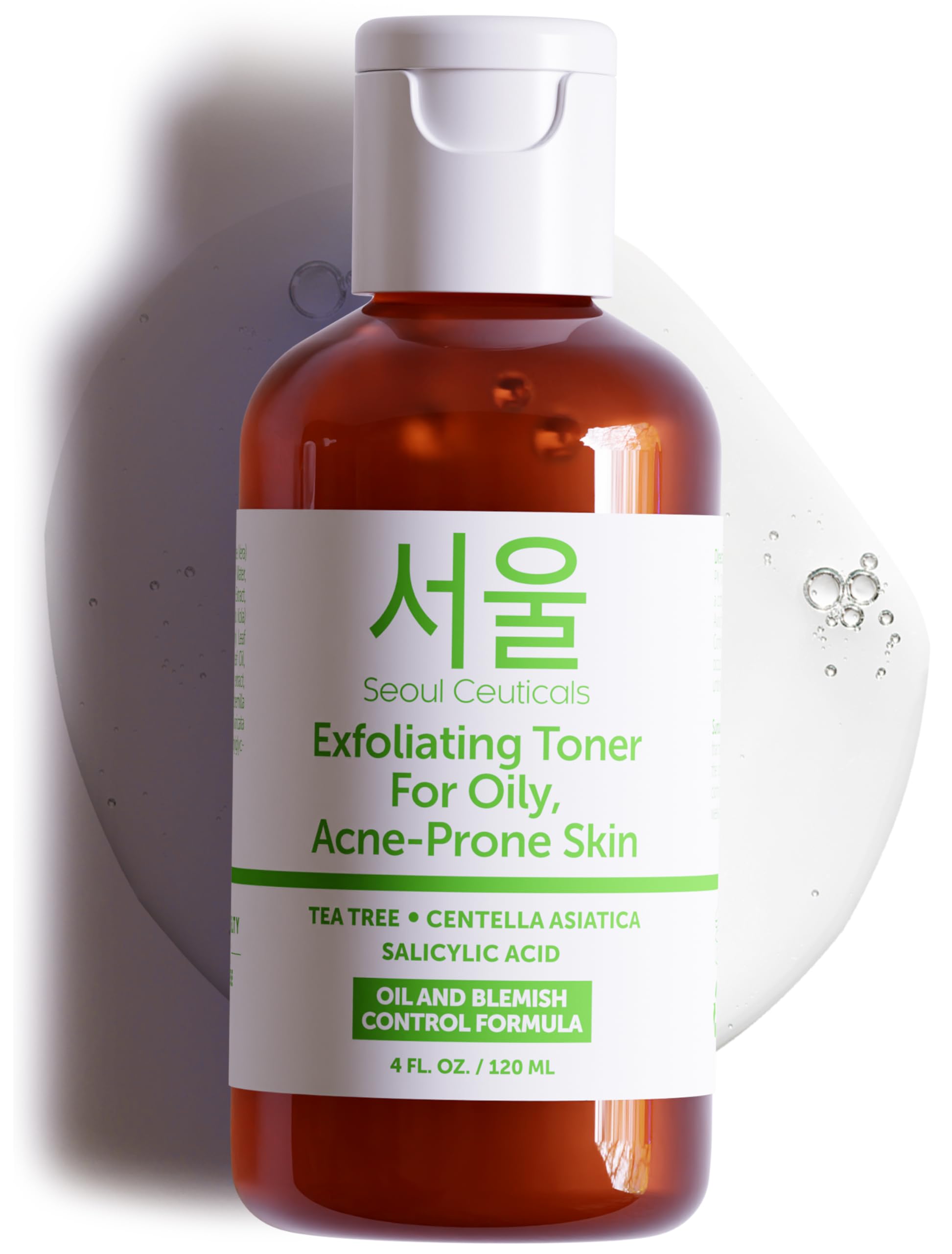 SeoulCeuticals Korean Toner for Oily Acne Prone Skin – Korean Skin Care Tea Tree Toner for Face – Facial Toner Centella Asiatica, Salicylic Acid. 4 FL