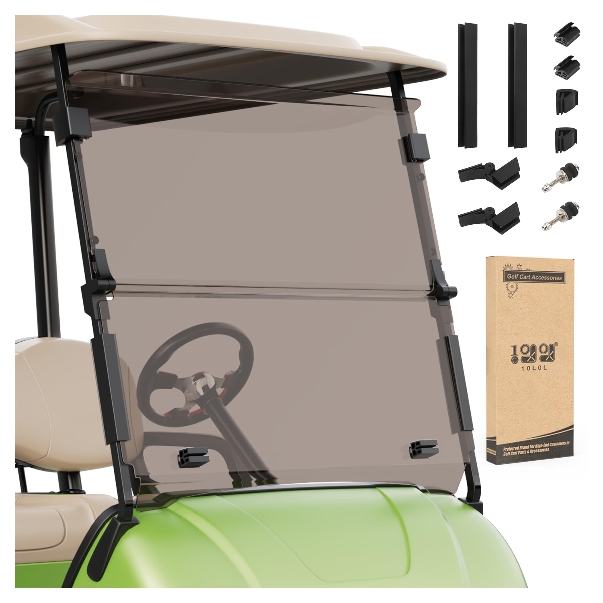 10L0L Golf Cart Windshield for Yamaha G29 & Drive Series Model Golf Carts, Foldable & Durable, Easy Installtion (Smoke Tinted)