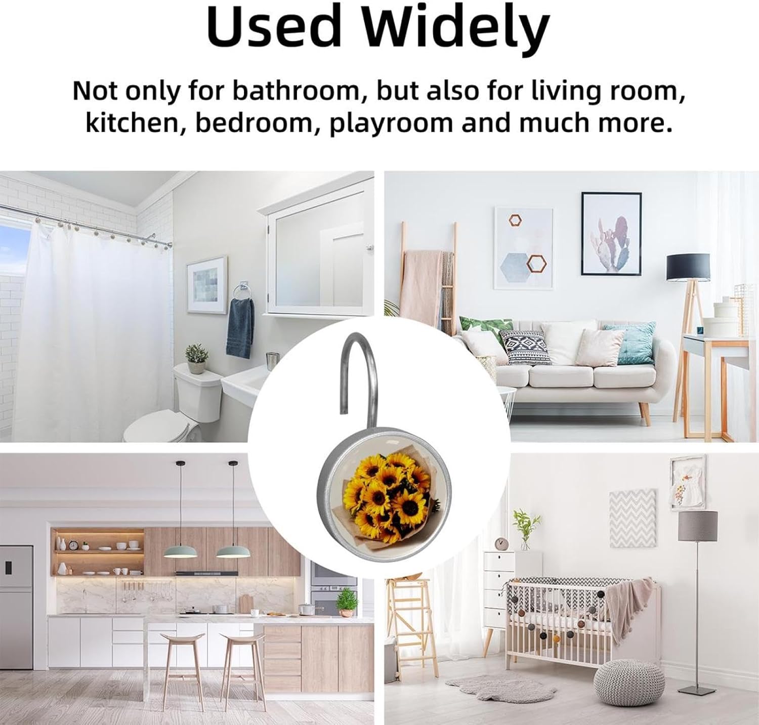 12pcs Yellow Sunflower Bouquets (1) Shower Curtain Hooks, Shower Curtain Hanger Rings Roller, Stainless Steel Round Shower Rings Hangers for Bathroom