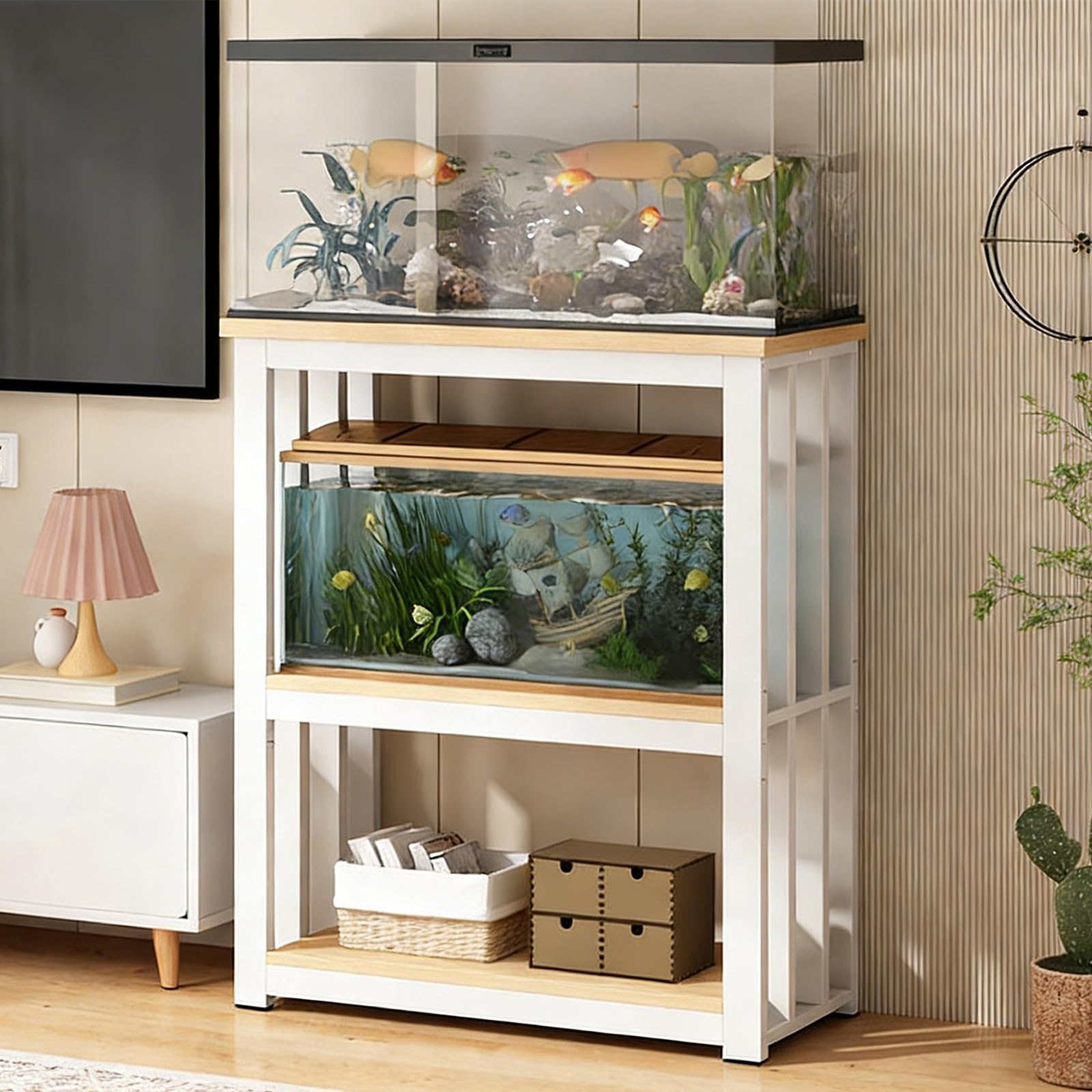 3-poziomowy stojak do akwarium, stojak na akwarium z regulacją wysokości, otwarty stojący wielofunkcyjny stojak terrarium, stalowa rama, łatwy montaż