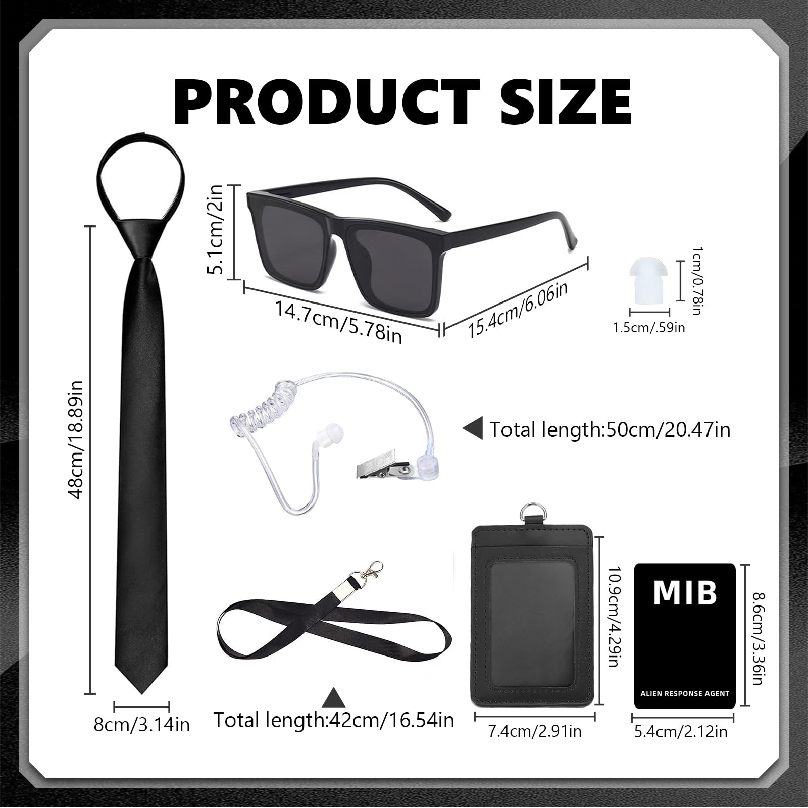 SNBUHA 6 Pcs Agent Costume Accessories Set, Secret Security Guard Outfit Kit with Glasses Necktie Earpiece ID Badge - Image 2