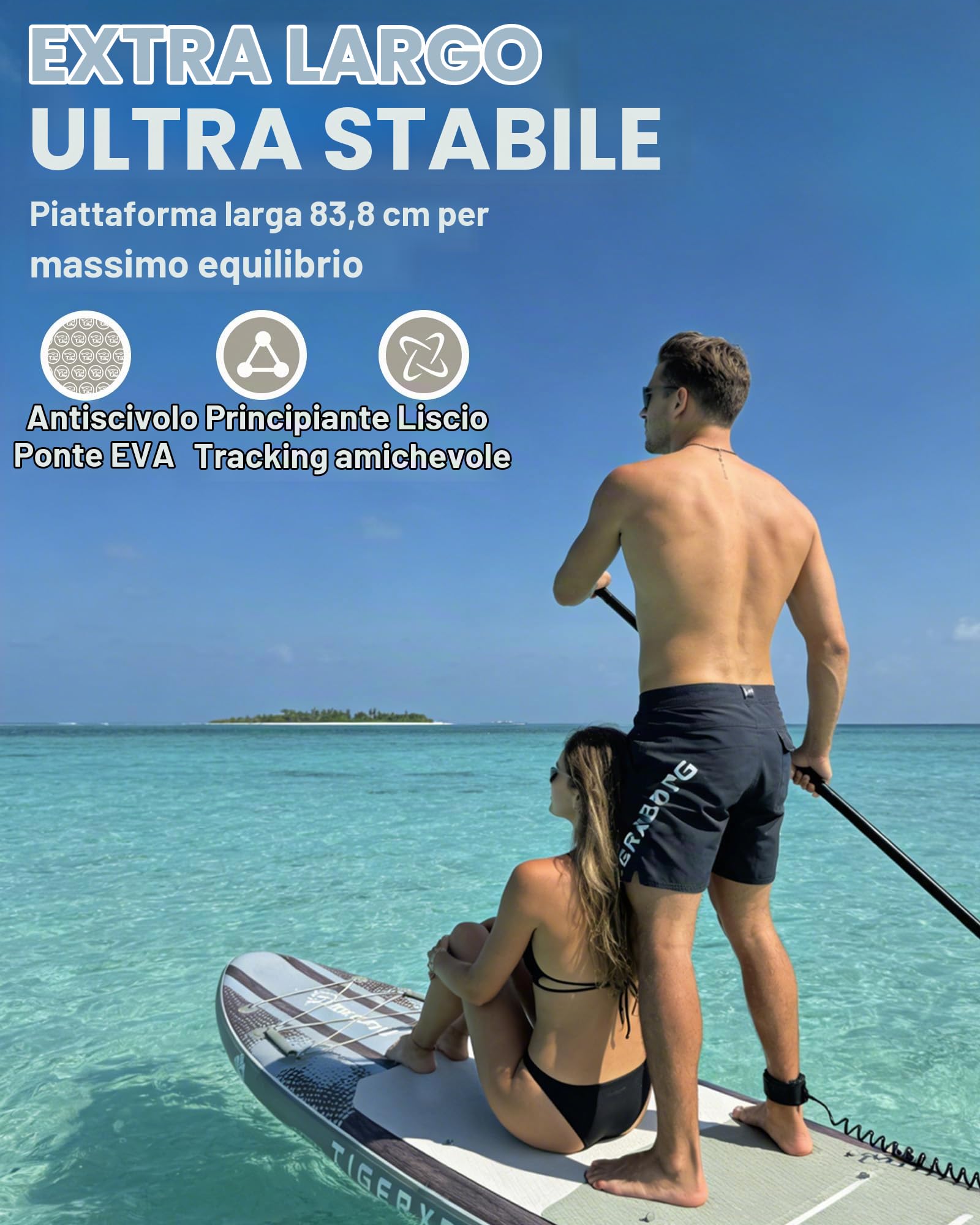 TIGERXBANG Tavola SUP Gonfiabile con Accessori, Stand Up Paddle Board Antiscivolo in EVA, SUP Gonfiabile 320cm per Adulti e Ragazzi, Ideale per Mare, Lago e Fiume