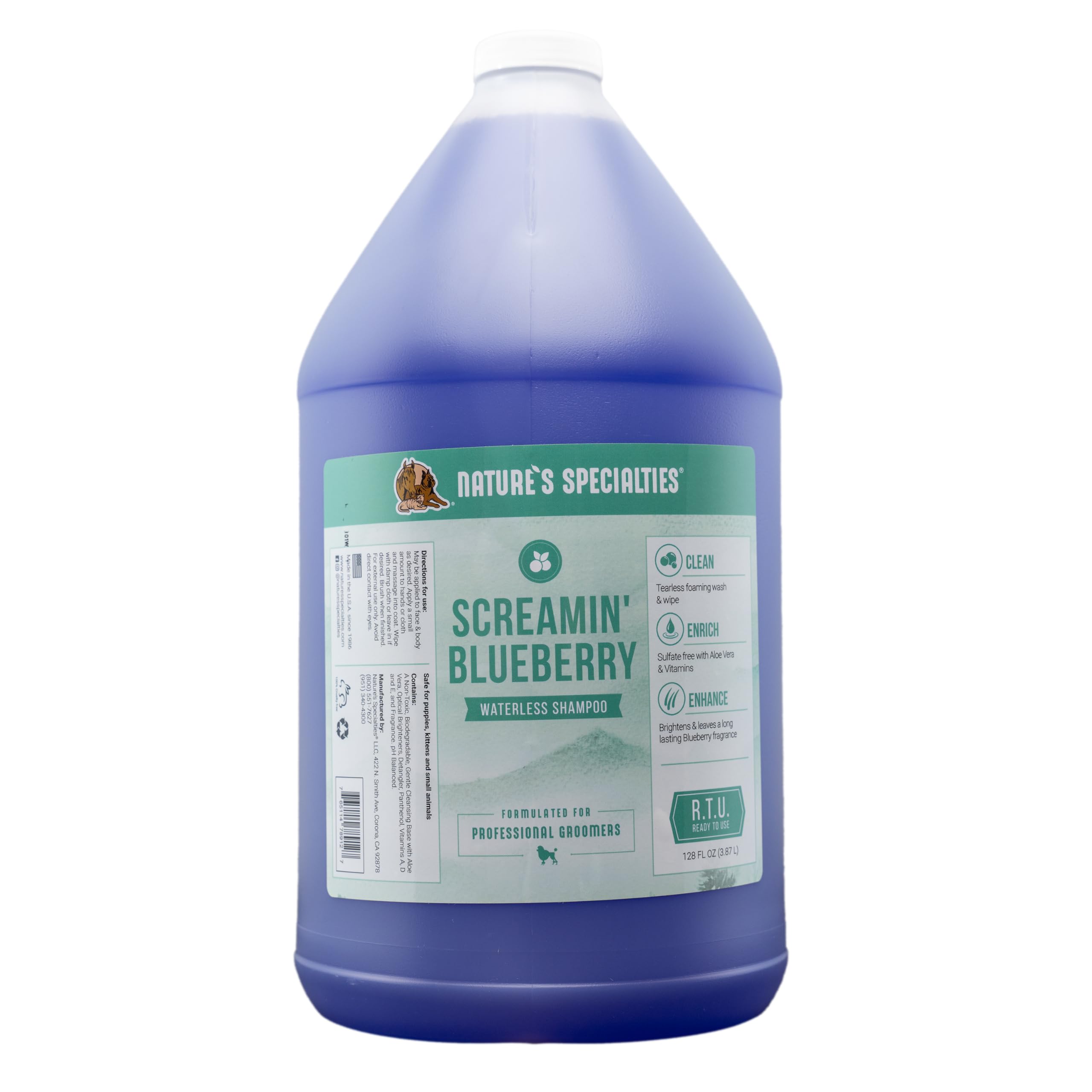 Nature's Specialties Screamin' Blueberry Waterless Foam Dog Shampoo - Dog Dry Shampoo - Gentle Facial Foaming Wash for Dogs - Deep Cleansing & Conditioning - Blueberry Scent, 3.8 Litre