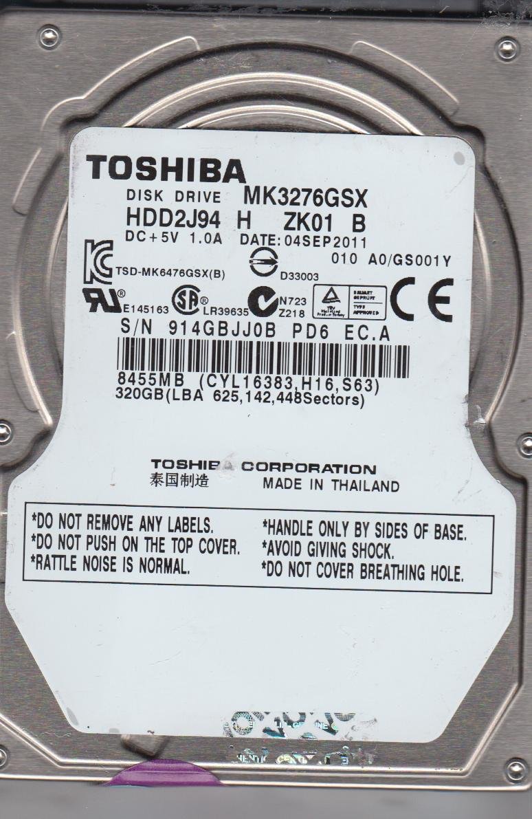 Original Toshiba hdd2j94 mk3276gsx 320 GB de disco duro de 2,5 "