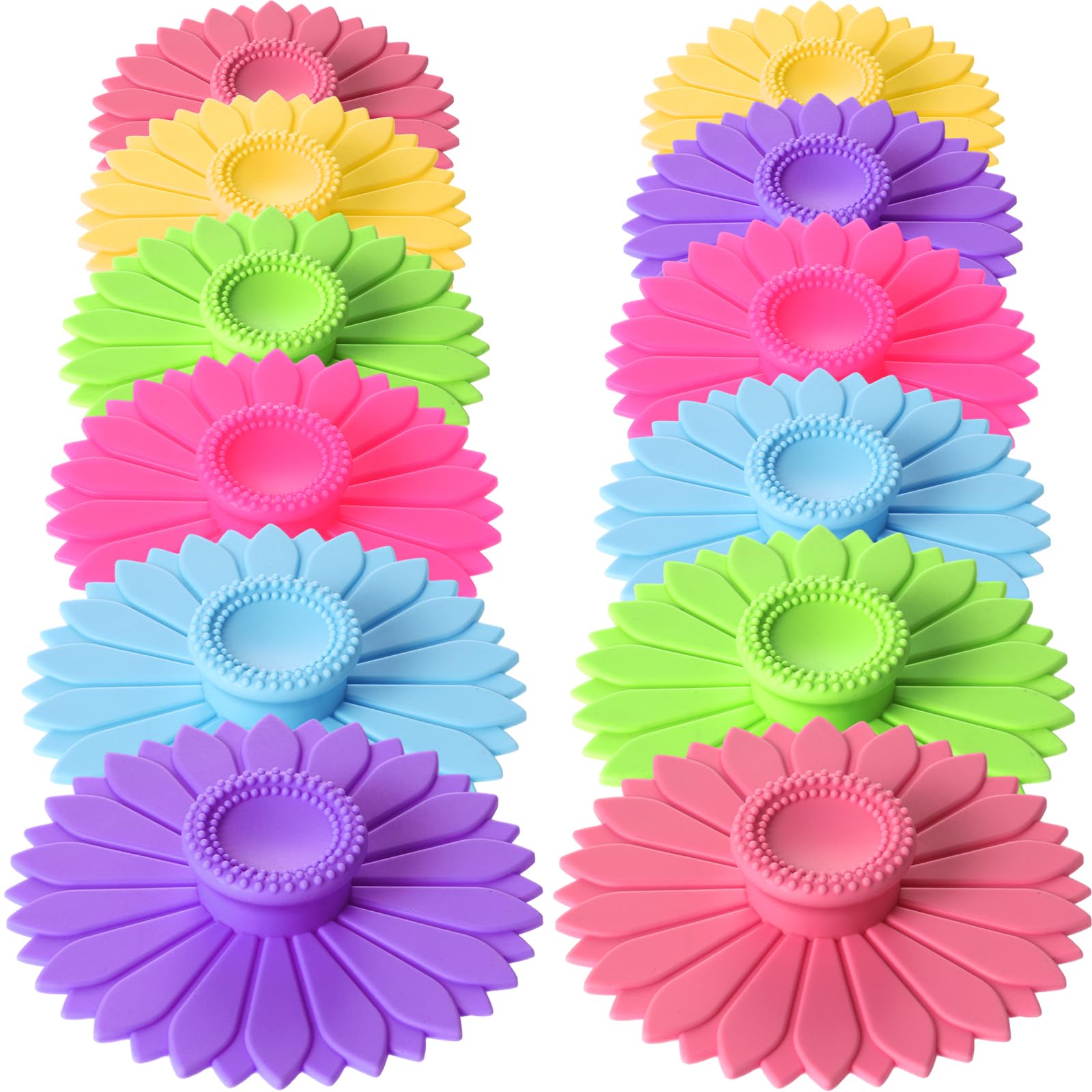 Hoolerry 12 Sets Sunflower Silicone Cup Covers 4.13