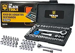 Kit Jogo Soquetes Sextavado C/Catraca 40 Pcs Reversível