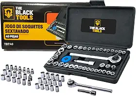 Kit Jogo Soquetes Sextavado C/Catraca 40 Pcs Reversível