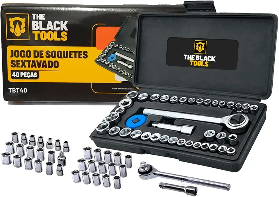 Kit Jogo Soquetes Sextavado C/Catraca 40 Pcs Reversível