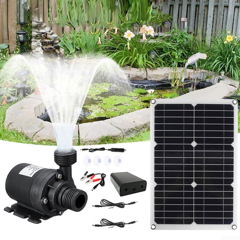 Kit pompa dell'acqua solare da 20 W con motore brushless DC 12 V e flusso 800 l/h, include pannello solare e scatola batteria per fontana da giardino, stagno, piscina, acquario (A)