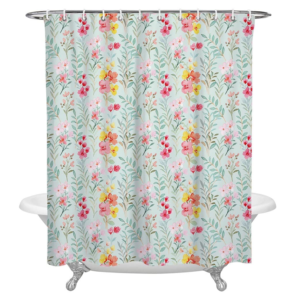 MOBYGKFY Watercolor Flowers Shower Curtains Waterproof Polyester Bath Curtain Bathroom Decor