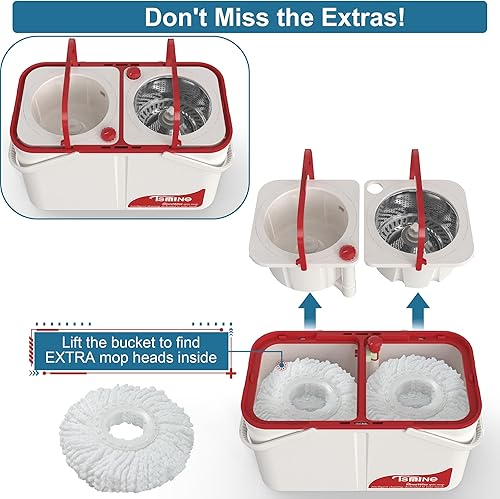 Miniatura 4 de Cubo de trapeador para agua sucia separada, sistema de cubo de trapeador giratorio, trapeador de 4 cámaras y cubo con juego de escurridor,