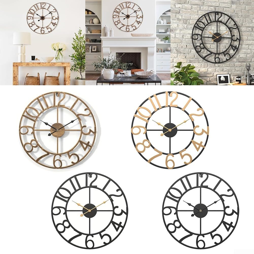 Zilimontt Orologio da parete con quadrante aperto, effetto ardesia, orologio da parete per esterni, per soggiorno, decorazione della casa, impermeabile, grande orologio da giardino decorativo (E)