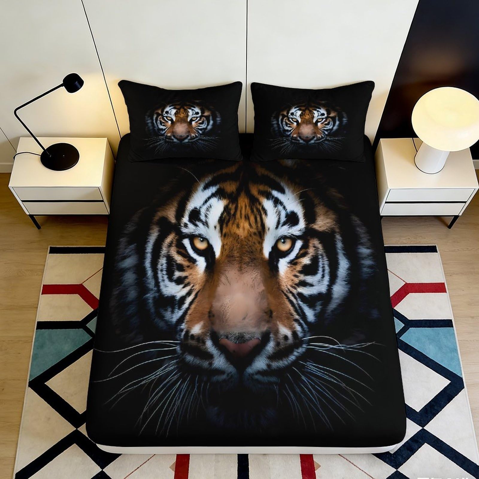 Pnayamiorkfel Style-3 3D Printed Tiger Face Fitted Sheet Microfiber Soft Non-Slip Bed Cover For Bedroom Guest Room Decor Washable 90X200x25cm