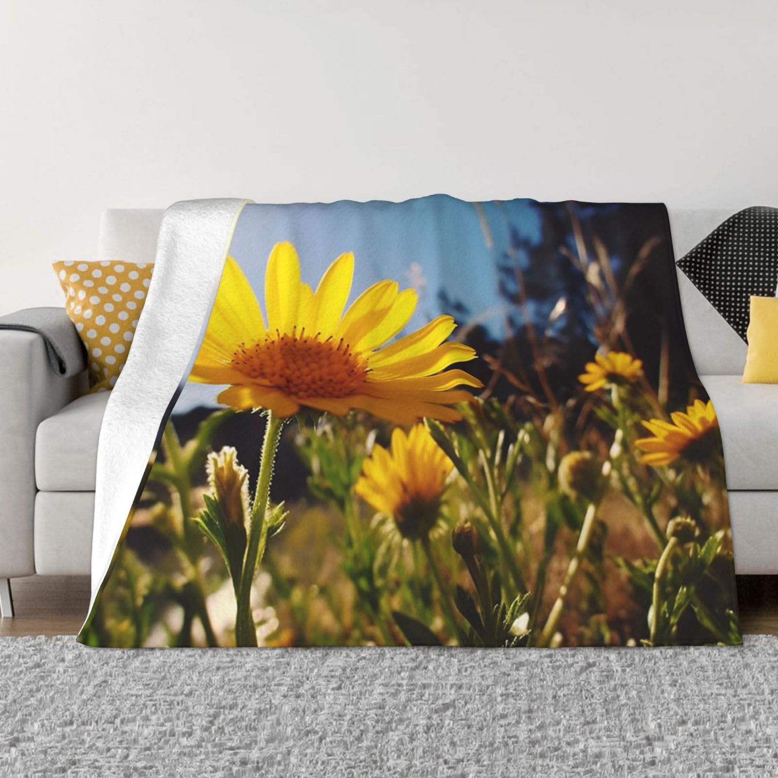 Couverture en flanelle imprimé floral jaune couverture toutes saisons pour lit
