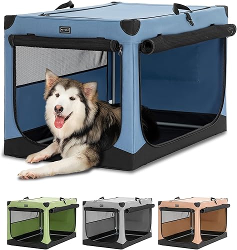 Jaula grande para perro, cubierta de tela ajustable por tubo de hierro en espiral, tela de costura reforzada para perro, diseño de jaula de 3 puertas