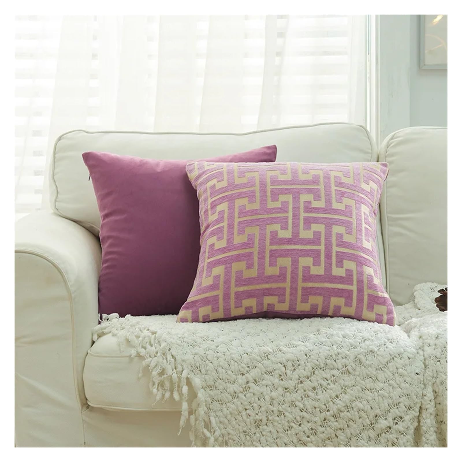 IUVYTA Chenille Pillow Covers Chenille Geometric Line Cushion Cover Soft Plush Solid Color Vintage Pillowcase 45 * 45cm Decorative Pillows(Purple,45x45 Cm)