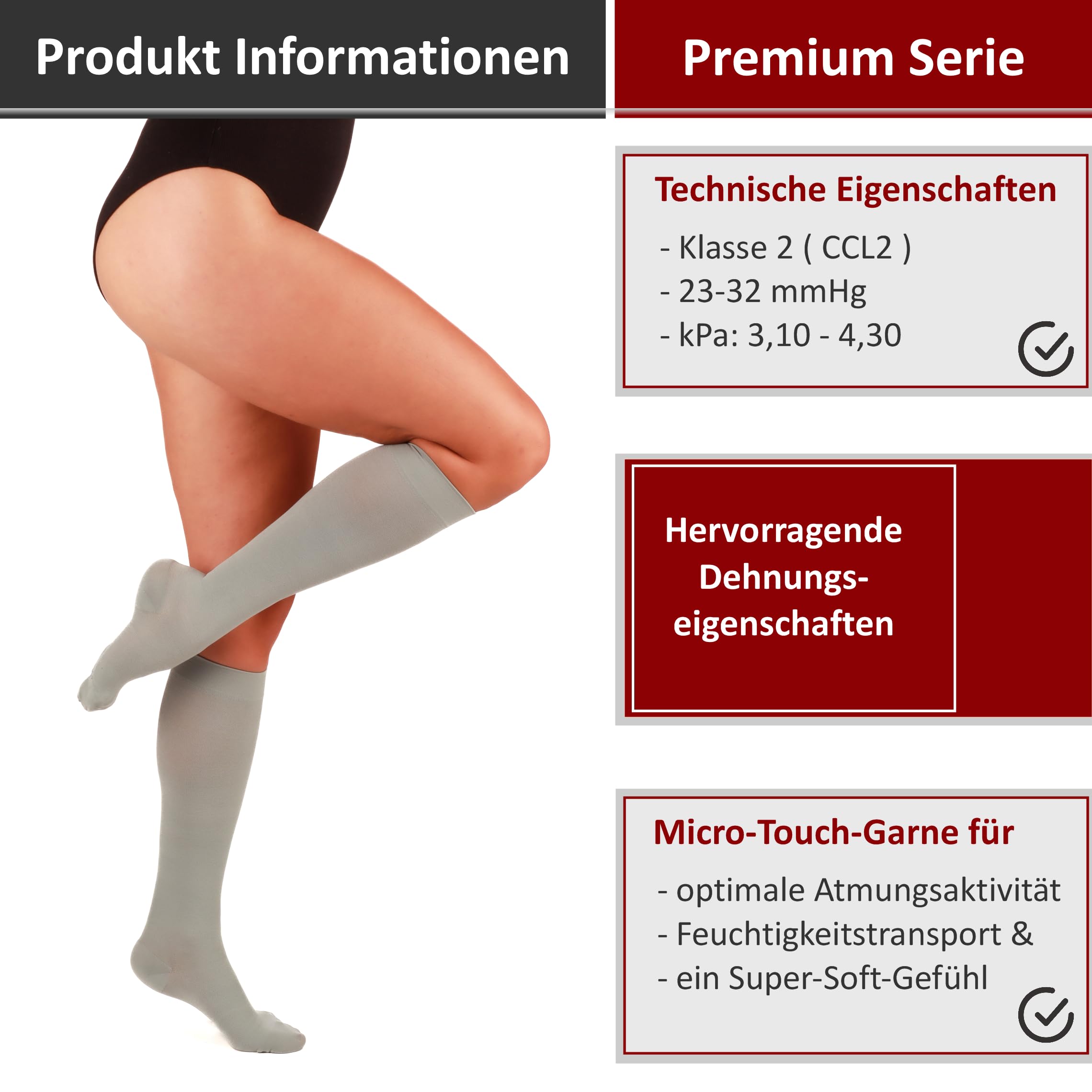 RIEMTEX medizinische Kompressionsstrümpfe Klasse 2 CCL2 23-32 mmHg Wadenstrümpfe für Damen Geschlossene Spitze PREMIUM Serie 3211a