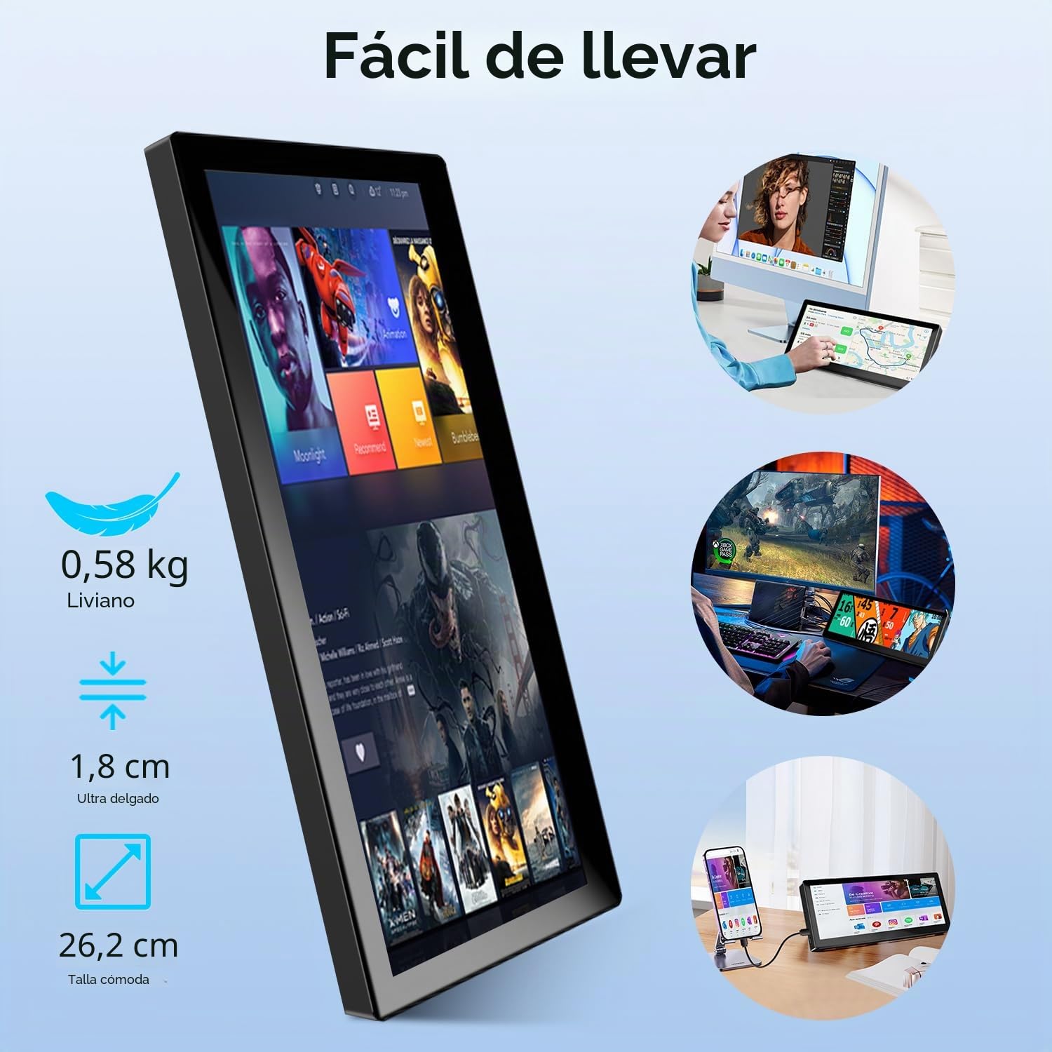 10,3 Pulgadas Monitor Secundario Táctil, Pantalla Portátil LCD IPS | LCD IPS Display Alargada 1920 × 720, HDMI y USB-C para Ordenador, para Monitorización de GPU, CPU y RAM