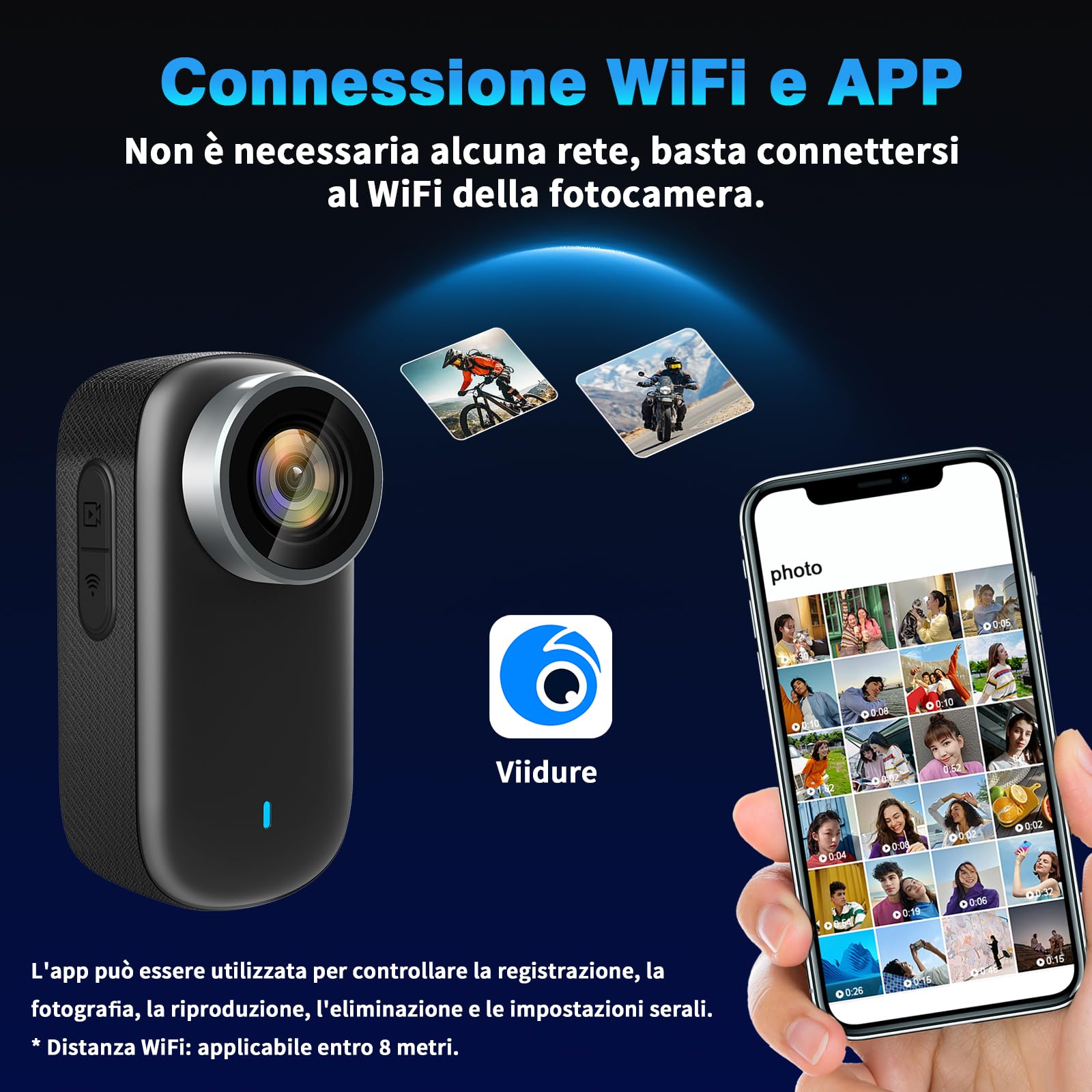 Action Camera Wifi 4K, Impermeabile Mini Action Camera Sportiva | Action Cam da Pollice per Casco da Bicicletta o Moto con Schermo da 1,3 Pollici e Magnete, 32GB Scheda SD