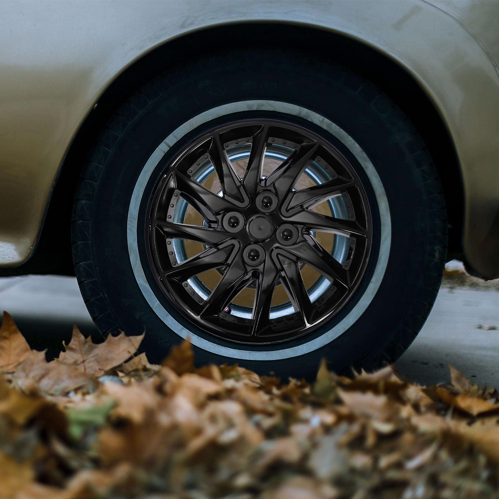 YARNOW Enjoliveur de Roue de Véhicule Noir en PP pour Moyeu de Voiture, Accessoire Auto pour Protection et Remplacement de Jante, Adapté aux Roues de 14 Pouces