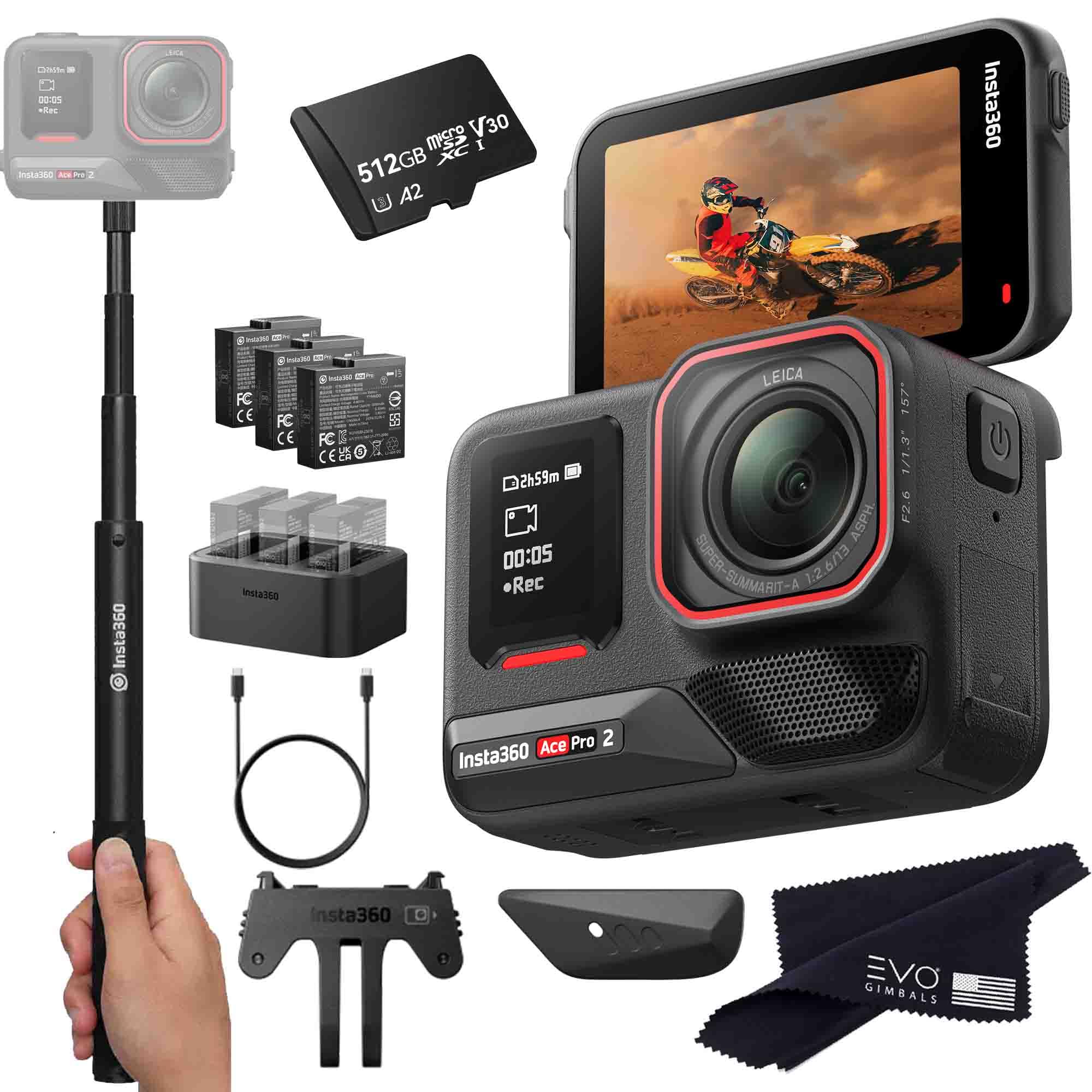 Insta360 Ace Pro 2 Battery Bundle- 8K Waterproof Action Camera Co-Engineered with Leica, Flagship 1/1.3