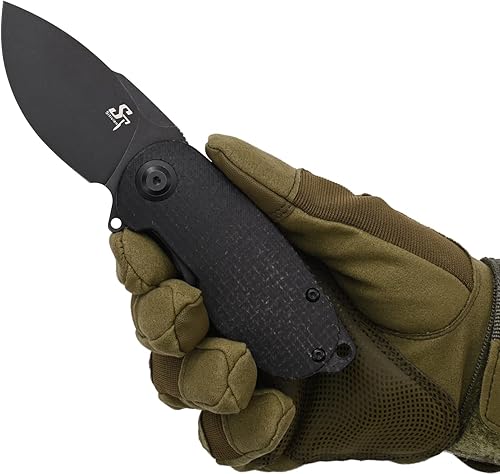 Miniatura 5 de Sitivien Cuchillo plegable ST150 de bolsillo, Sandvik 14C28N, hoja negra lavada a la piedra con asas Micarta, cuchillos de herramientas EDC para